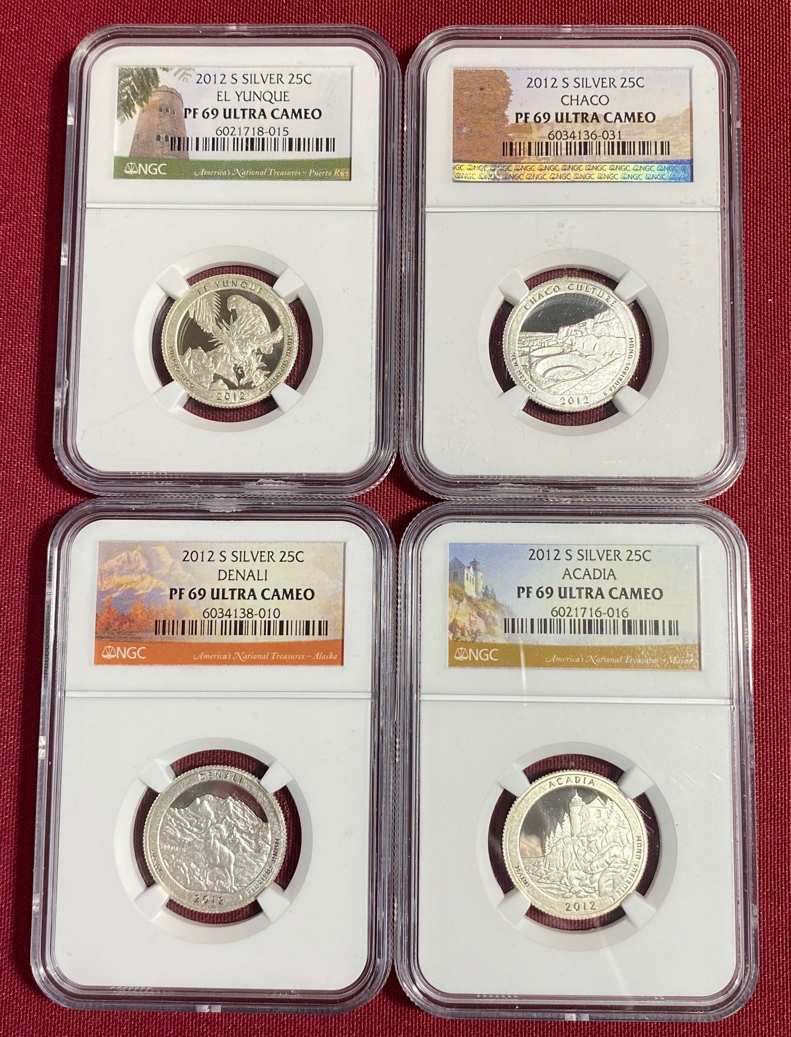 Four 2012-S NGC Graded PF69 Ultra Cameo U.S. Silver National Park Quarters ? El Yunque, Denali, (1 of 7)
