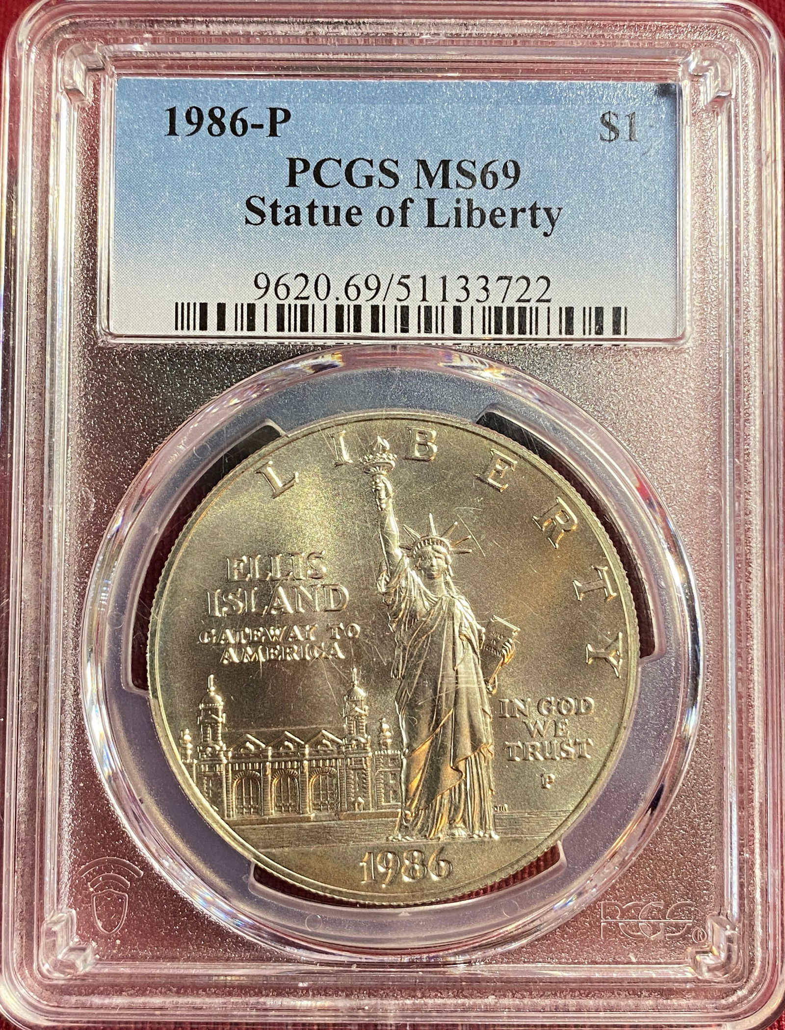 Graded 1986-P Statue of Liberty Commemorative Silver Dollar - MS69 by PCGS: Graded 1986-P Statue of Liberty Commemorative Silver Dollar - MS69 by PCGS