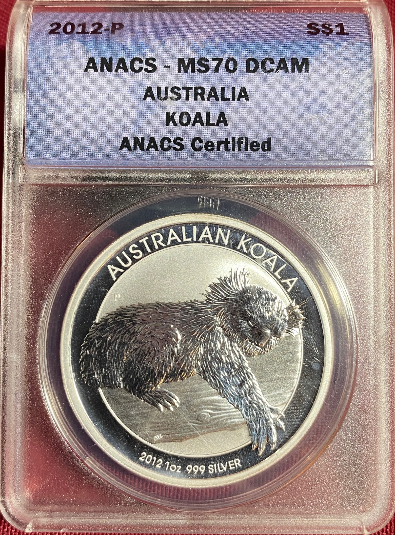 Graded 2012-P Australia One Ounce .999 Fine Silver - Koala - MS70DCAM by ANACS: Graded 2012-P Australia One Ounce .999 Fine Silver - Koala - MS70DCAM by ANACS