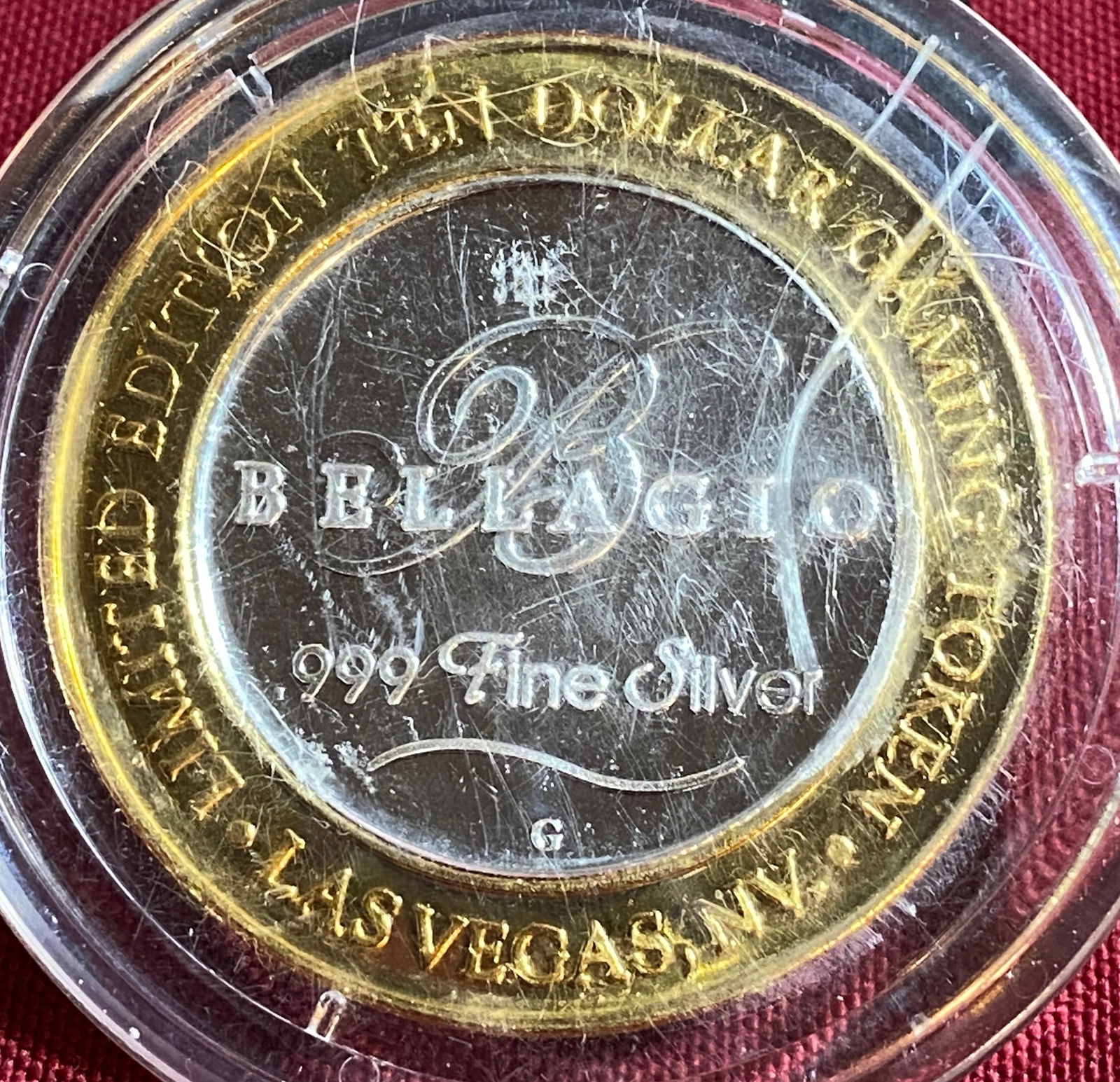 Bellagio .999 Fine Silver in Brass Ring $10 Gaming Token: Bellagio .999 Fine Silver in Brass Ring $10 Gaming Token