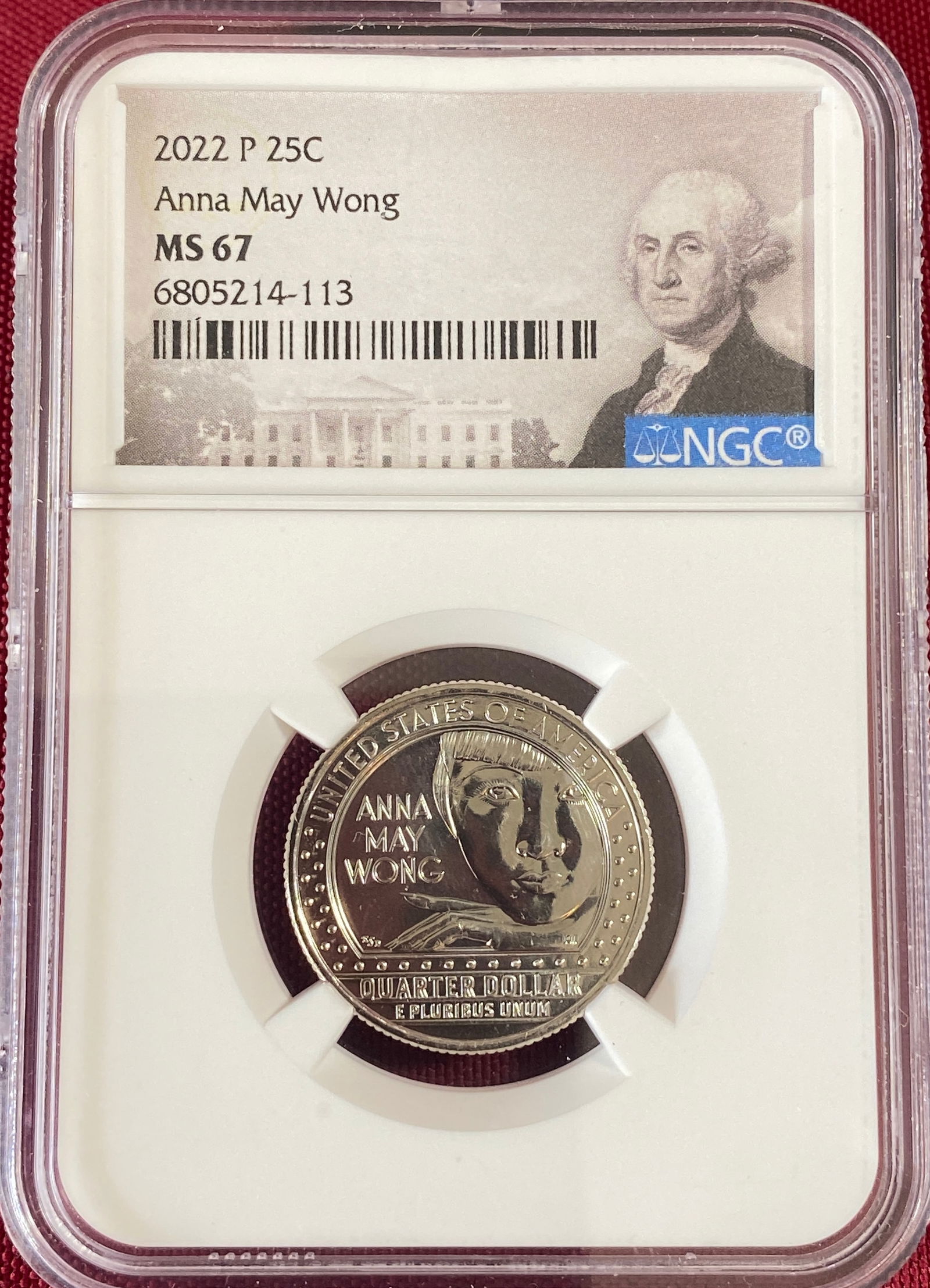 Graded 2022-P Anna May Wong/Washington Quarter - MS67 by NGC: Graded 2022-P Anna May Wong/Washington Quarter - MS67 by NGC