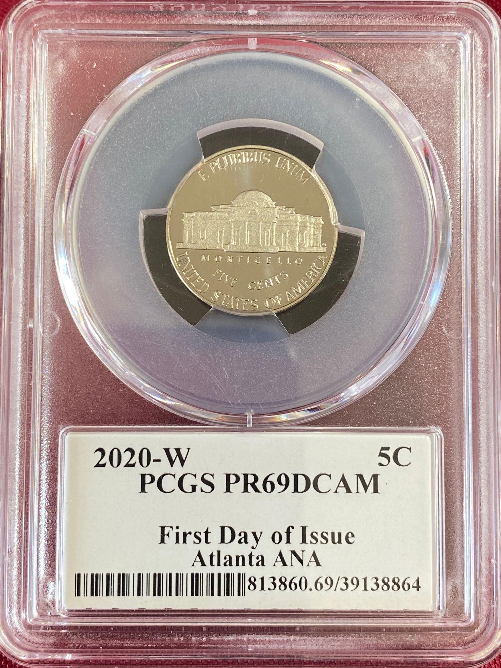 Graded 2020-W Jefferson Nickel - Atlanta ANA - First Day of Issue - PR69DCAM by PCGS: Graded 2020-W Jefferson Nickel - Atlanta ANA - First Day of Issue - PR69DCAM by PCGS