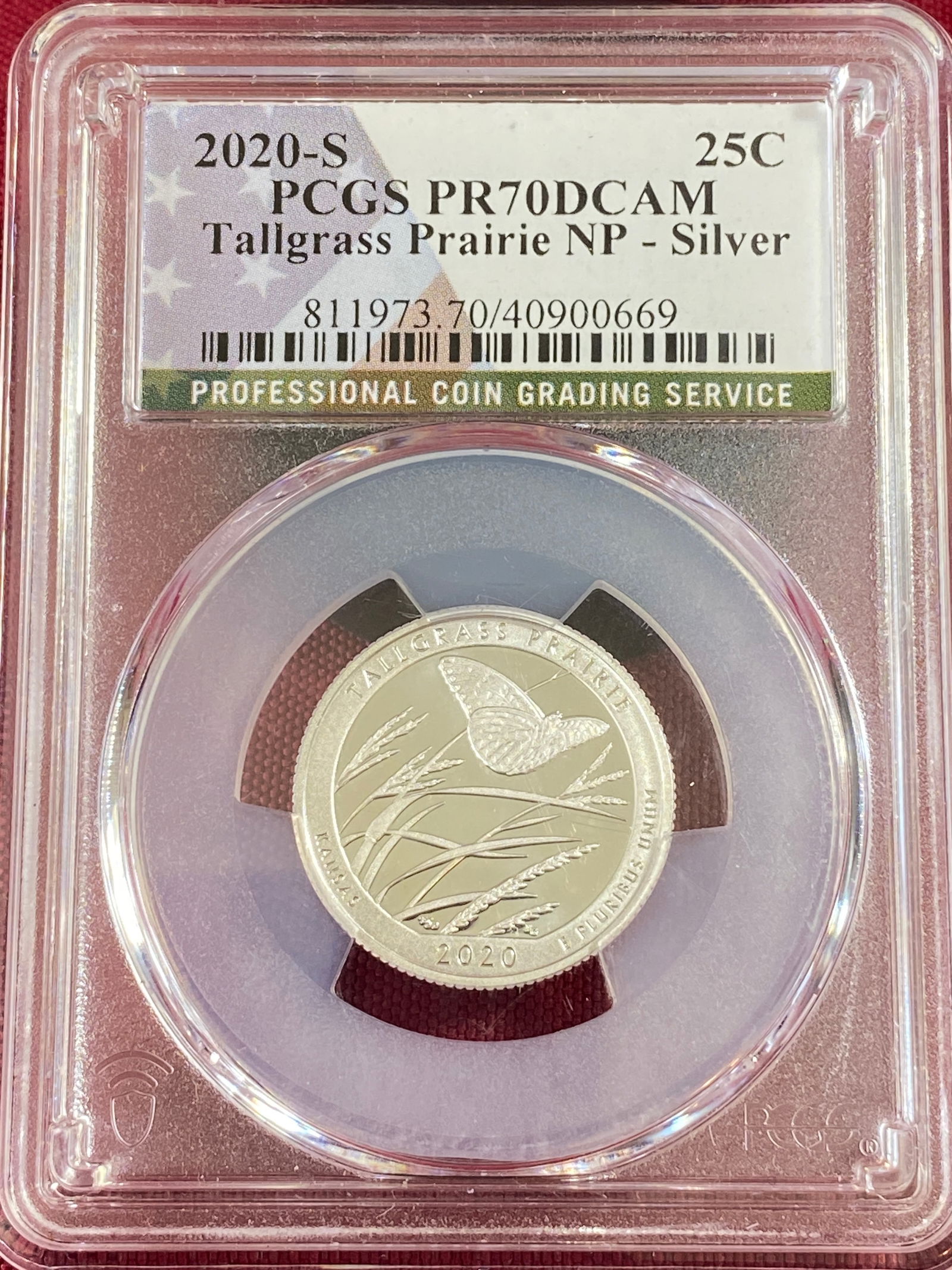 Graded 2020-W Tallgrass Prairie National Park Silver Quarter - PR70DCAM by PCGS: Graded 2020-W Tallgrass Prairie National Park Silver Quarter - PR70DCAM by PCGS
