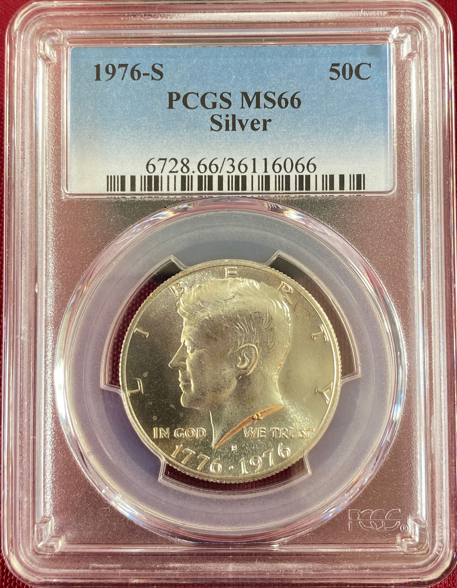Graded 1976-S Kennedy Silver Half Dollar - MS66 by PCGS: Graded 1976-S Kennedy Silver Half Dollar - MS66 by PCGS