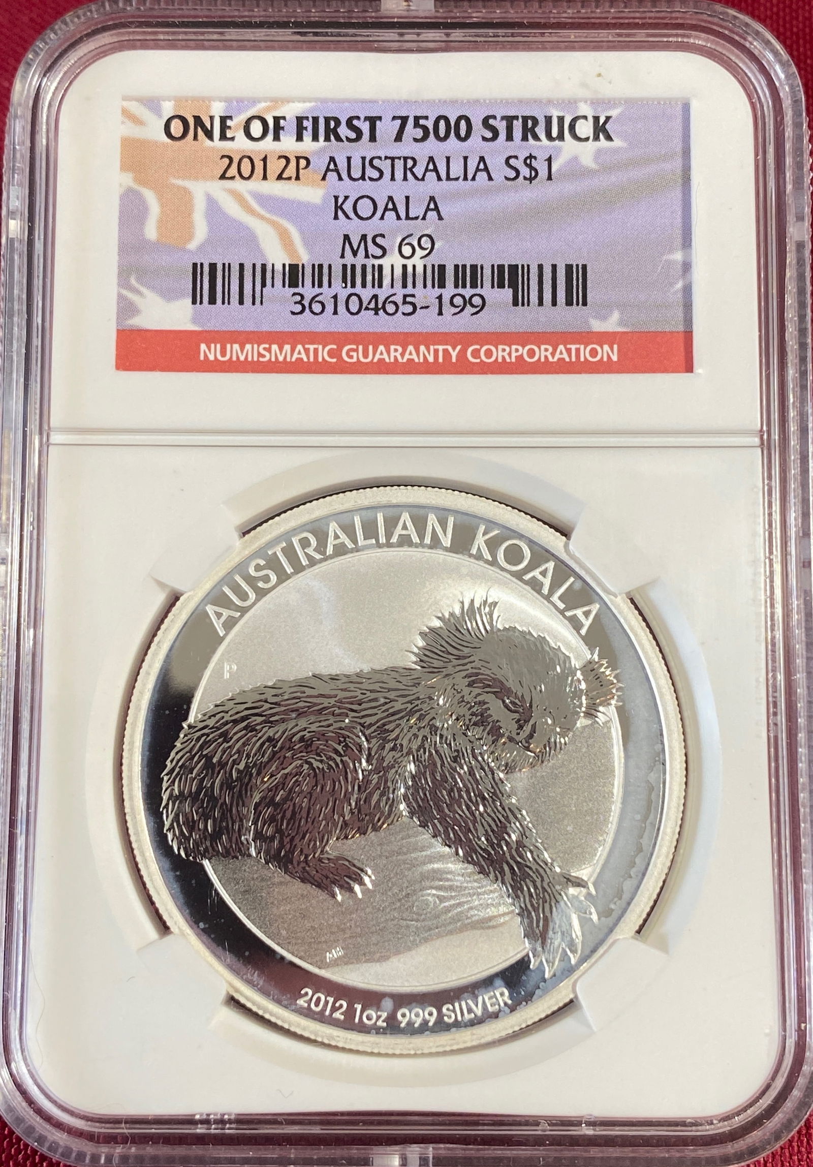Graded 2012-P Australia One Ounce .999 Fine Silver - Koala - 1 of First 7500 Struck - MS69 by NGC: Graded 2012-P Australia One Ounce .999 Fine Silver - Koala - 1 of First 7500 Struck - MS69 by NGC