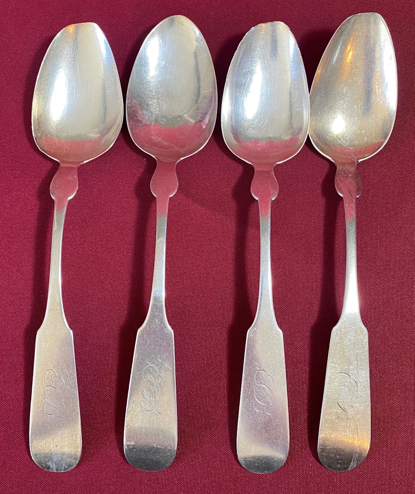 Four Coin Silver Spoons - Believed to be C.H. Mumford Newport RI: Four Coin Silver Spoons - Believed to be C.H. Mumford Newport RI