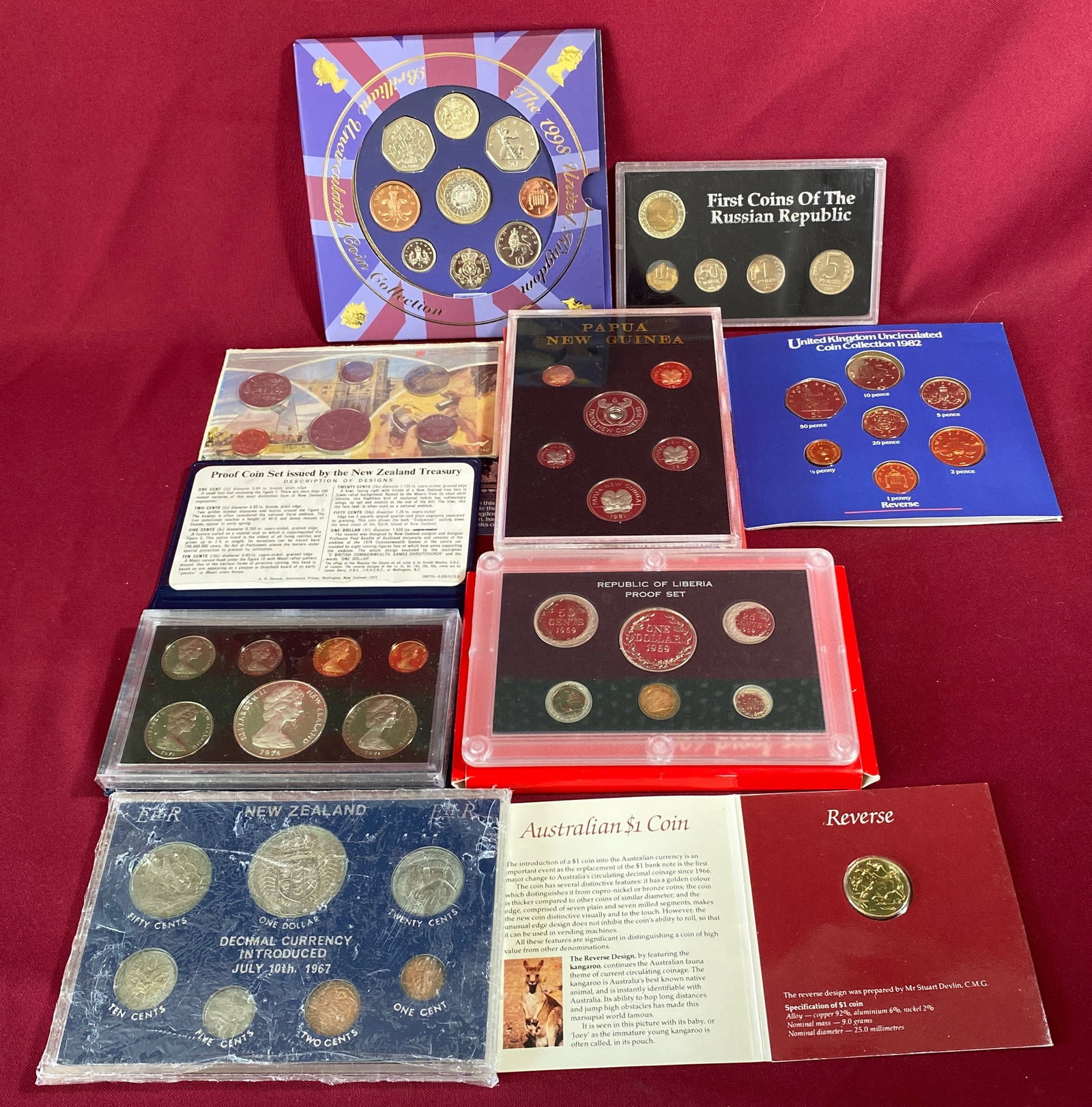 Assorted Foreign Coins Sets - Russia, Liberia, Papua New Guinea, Etc.: Assorted Foreign Coins Sets - Russia, Liberia, Papua New Guinea, Etc.
