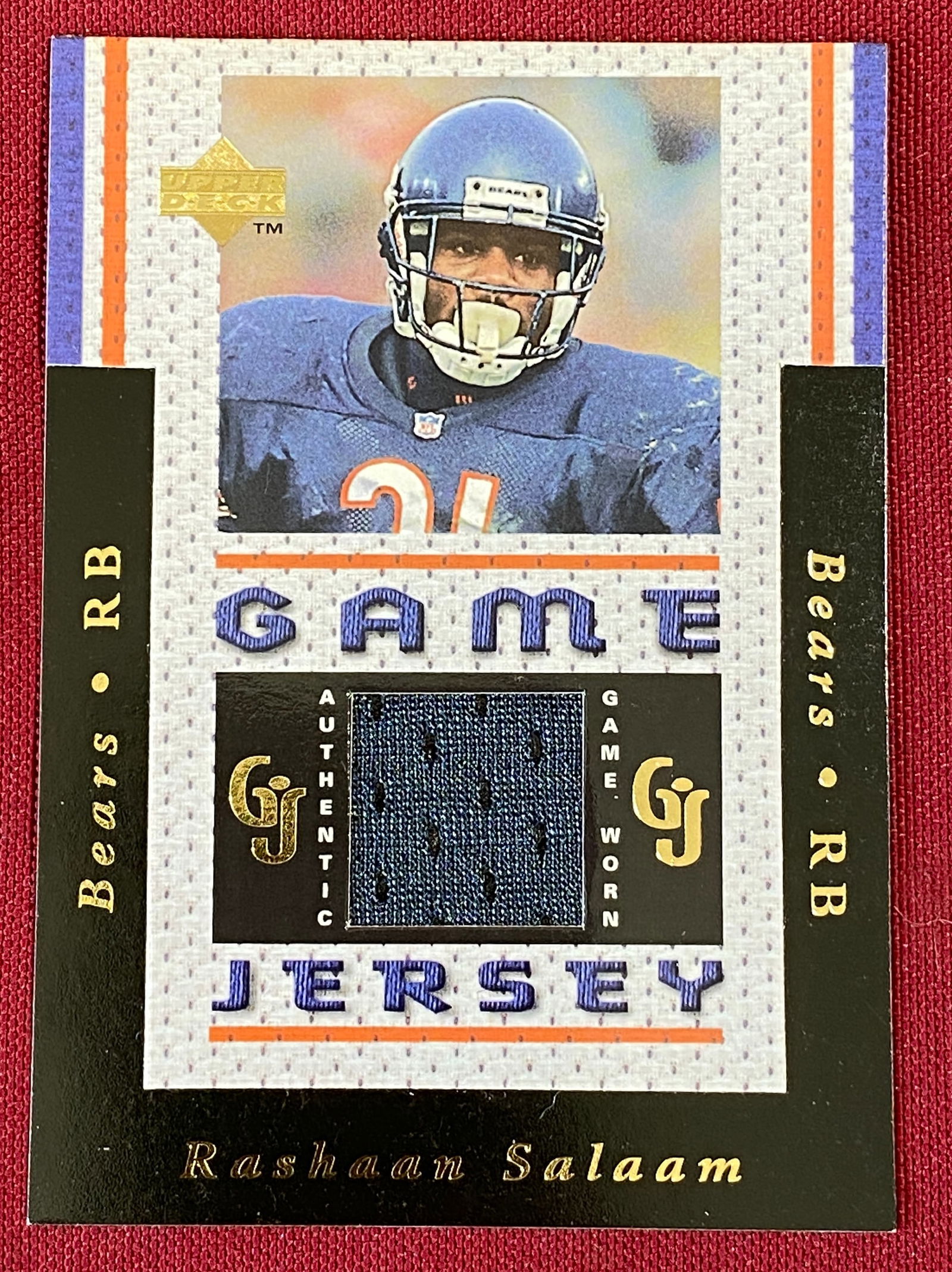 1996 Upper Deck Game Jersey #GJ5 Rashann Salaam Football Card: 1996 Upper Deck Game Jersey #GJ5 Rashann Salaam Football Card