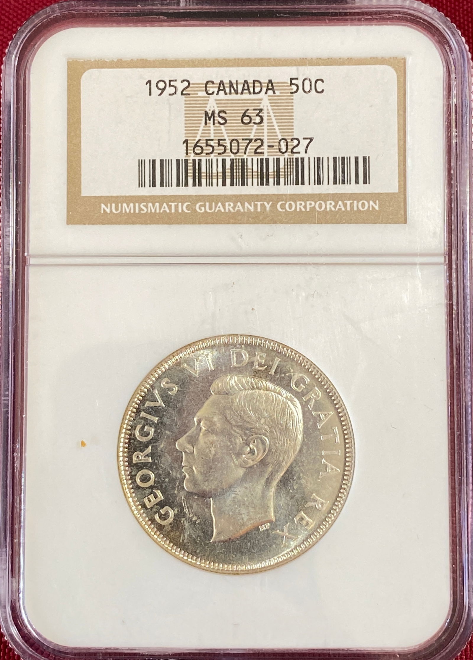 Graded 1952 Canada Silver Half Dollar - MS63 by NGC: Graded 1952 Canada Silver Half Dollar - MS63 by NGC