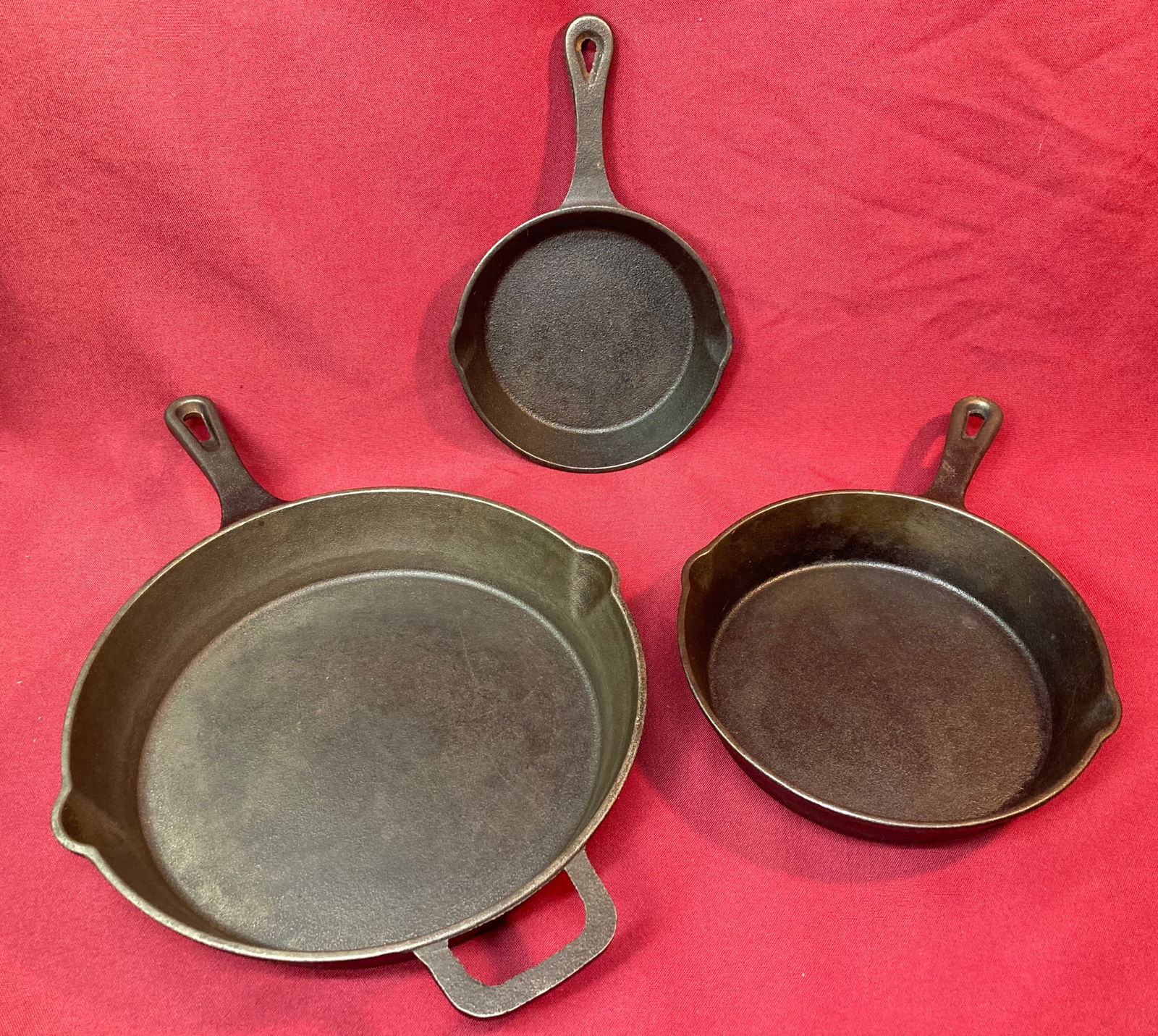 Three Cast Iron Pans - 10", 8", 6" - Absolutely No Shipping (1 of 3)