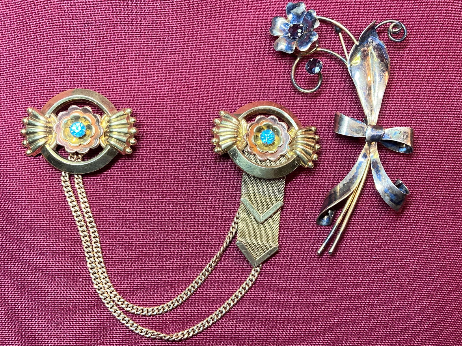 Floral Brooch & Scarf Clip - Both Marked 1/20 12K Gold: Floral Brooch & Scarf Clip - Both Marked 1/20 12K Gold