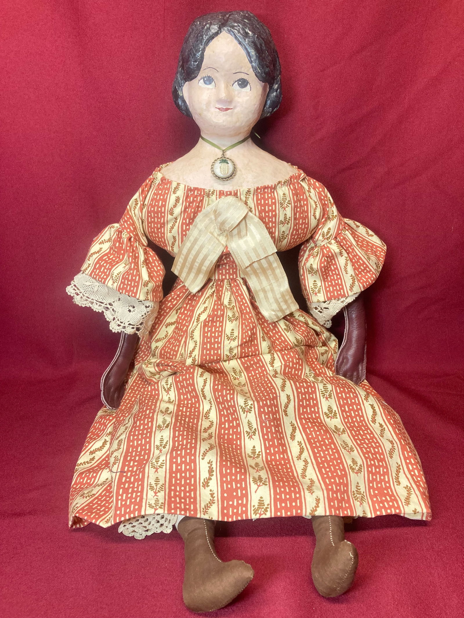Antique 28" Papier-Mache Doll with Leather Hands & Cloth Body (1 of 5)