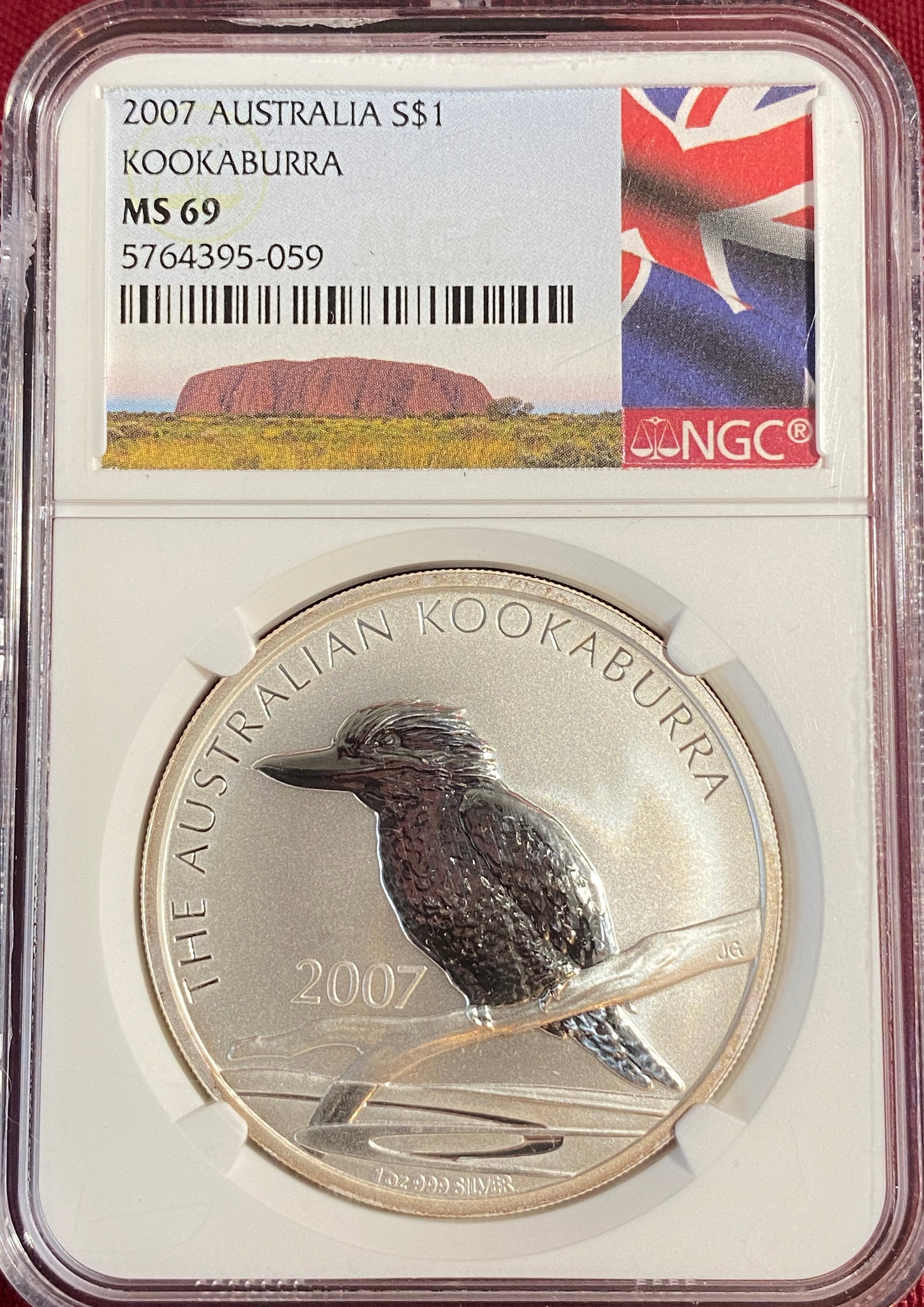 Graded 2007 Australia One Ounce .999 Fine Silver Dollar - Kookaburra - MS69 by NGC: Graded 2007 Australia One Ounce .999 Fine Silver Dollar - Kookaburra - MS69 by NGC