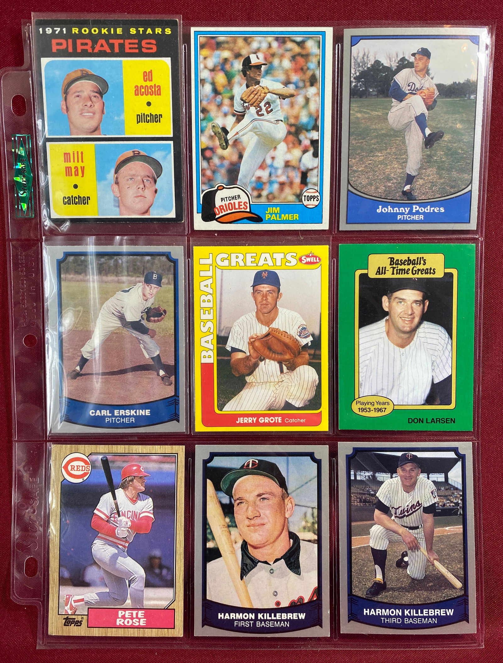 Nine Older Baseball Cards Including Jerry Grote, Don Larsen, Johnny Podres, Pete Rose, Etc. (1 of 5)