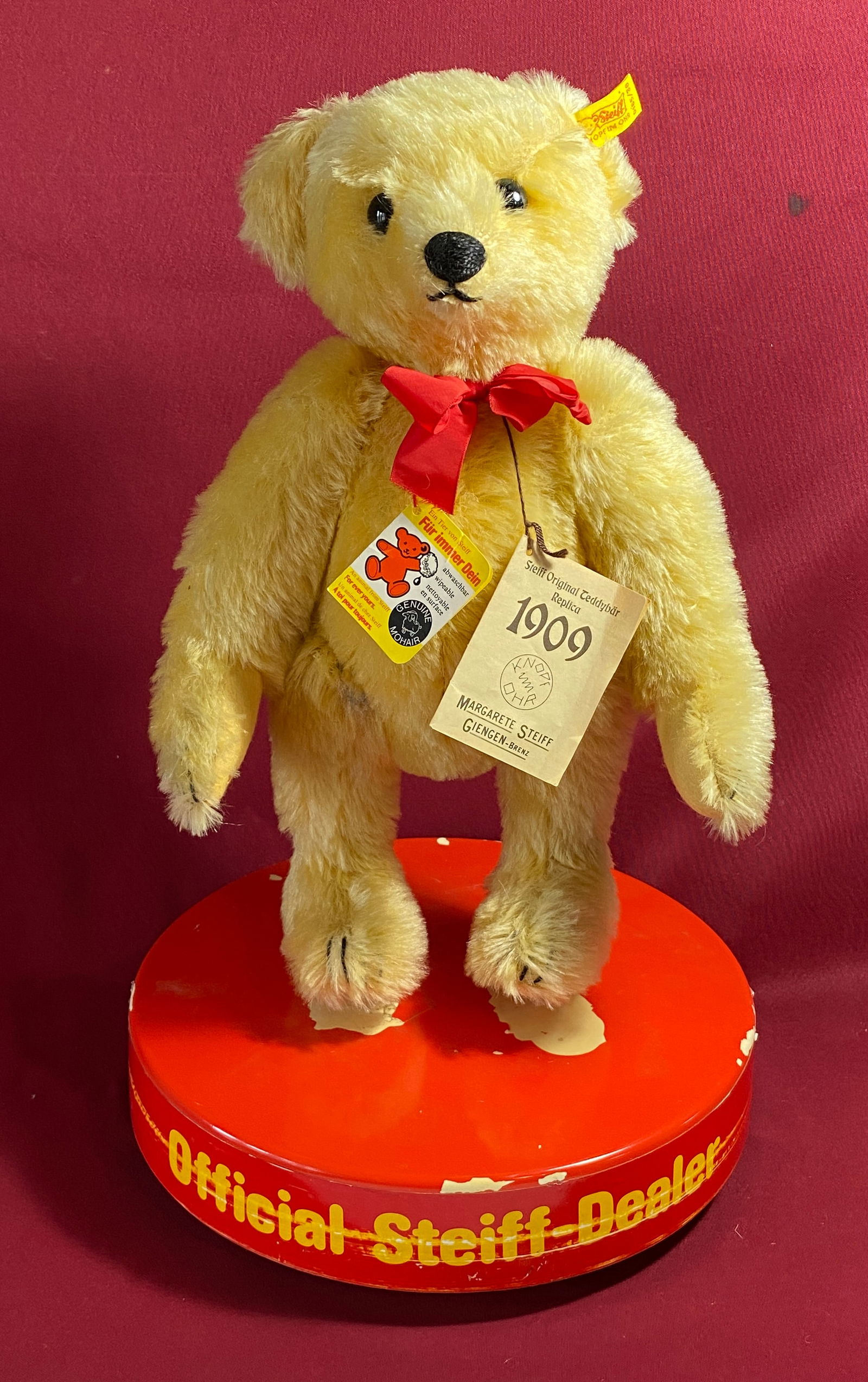 Official Steiff Dealer Rotating Stand with Advertisement & Bear - Replica 1909 Mohair Original (1 of 9)