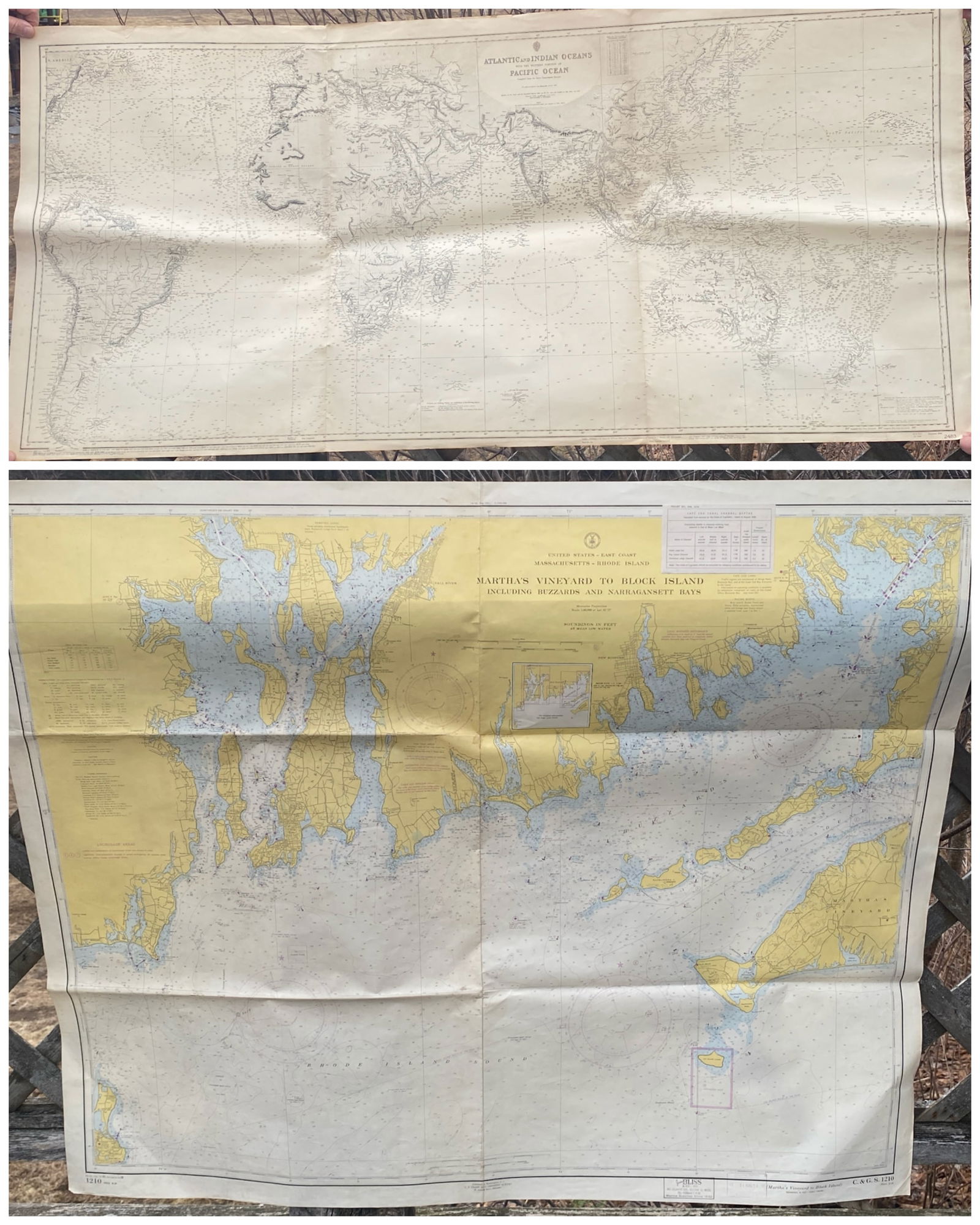 Two Older Maps - Atlantic and Indian Ocean (59"x28") & Martha's Vineyard to Block Island (43"x34"): Two Older Maps - Atlantic and Indian Ocean (59"x28") & Martha's Vineyard to Block Island (43"x34")