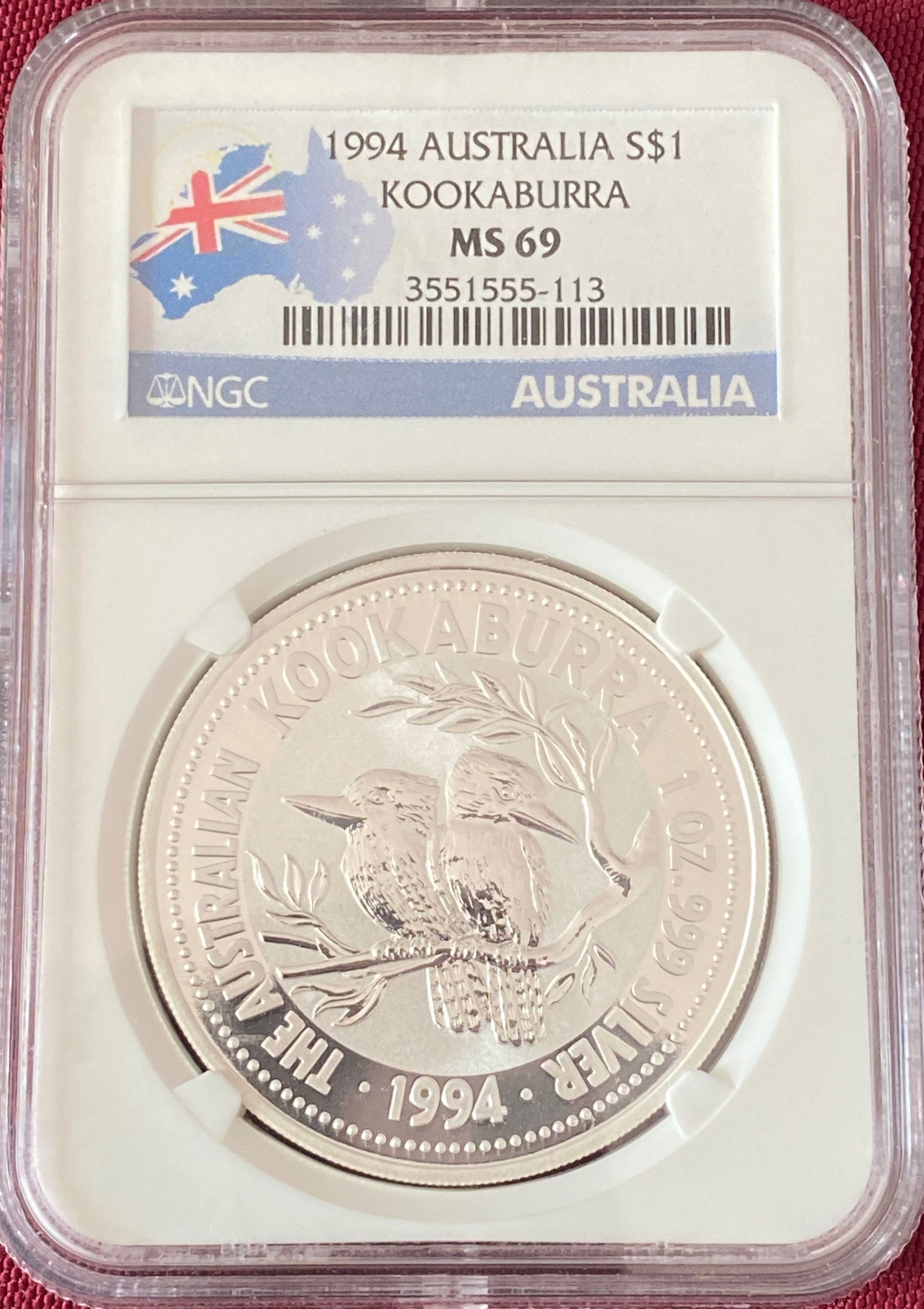 Graded 1994 Australia One Ounce .999 Fine Silver Dollar - Kookaburra - MS69 by NGC (1 of 3)