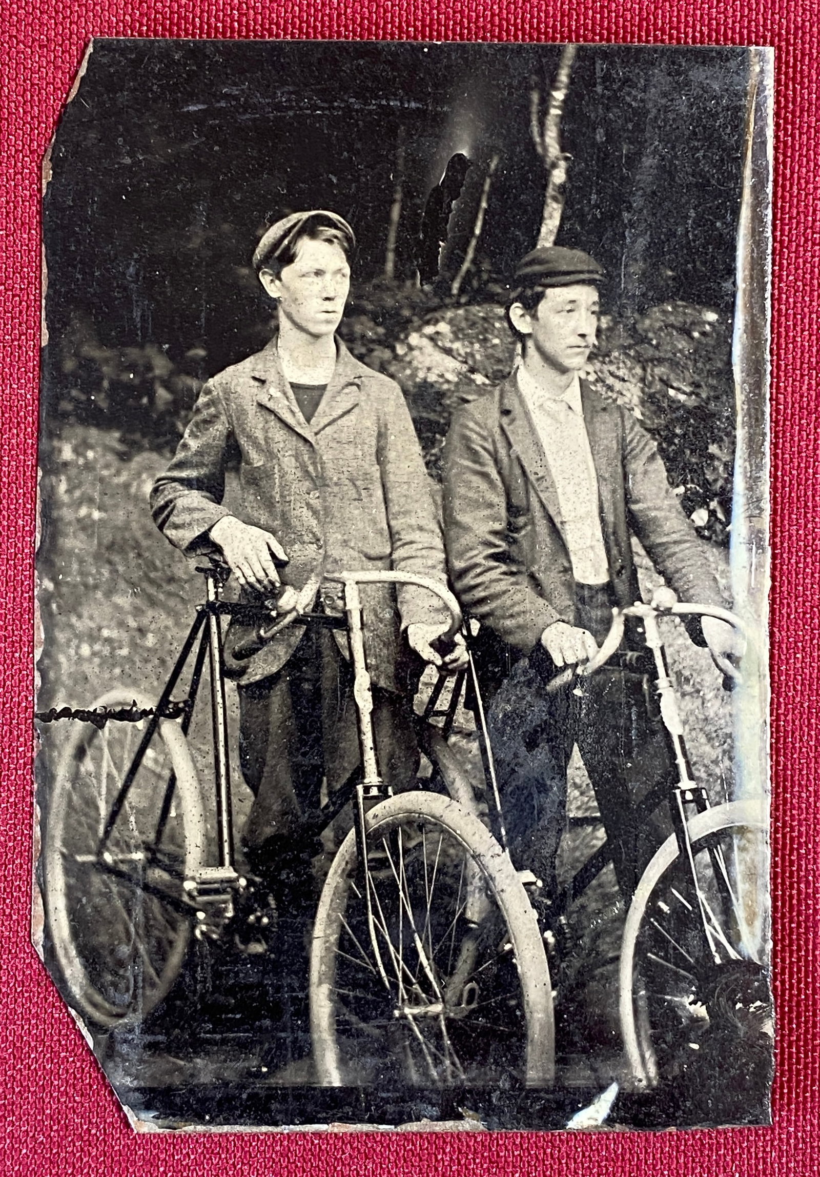 Tintype of Two Men with Bicycles: Tintype of Two Men with Bicycles