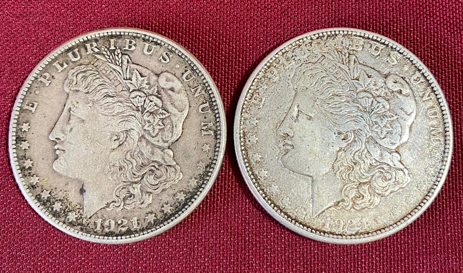 Two Morgan Silver Dollars - 1921-D, 1921-S (1 of 5)