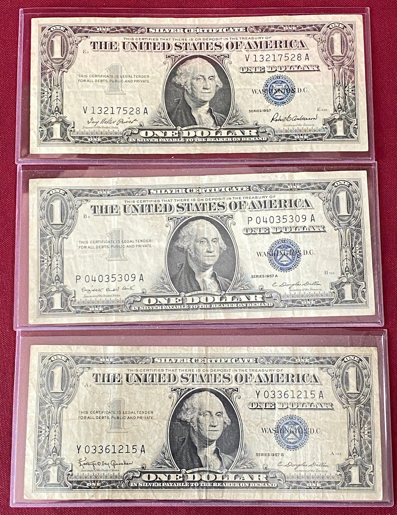 Three One Dollar Silver Certificates - Series 1957, 1957A, 1957B (1 of 5)