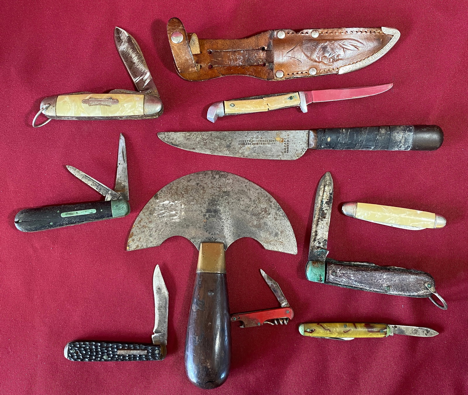 Older & Vintage Knives - Osborne Round Head Leather Knife/Chopper, Joseph Rodgers & Sons Knife, and: Older & Vintage Knives - Osborne Round Head Leather Chopper Knife, Joseph Rodgers & Sons Knife, and Jackknives