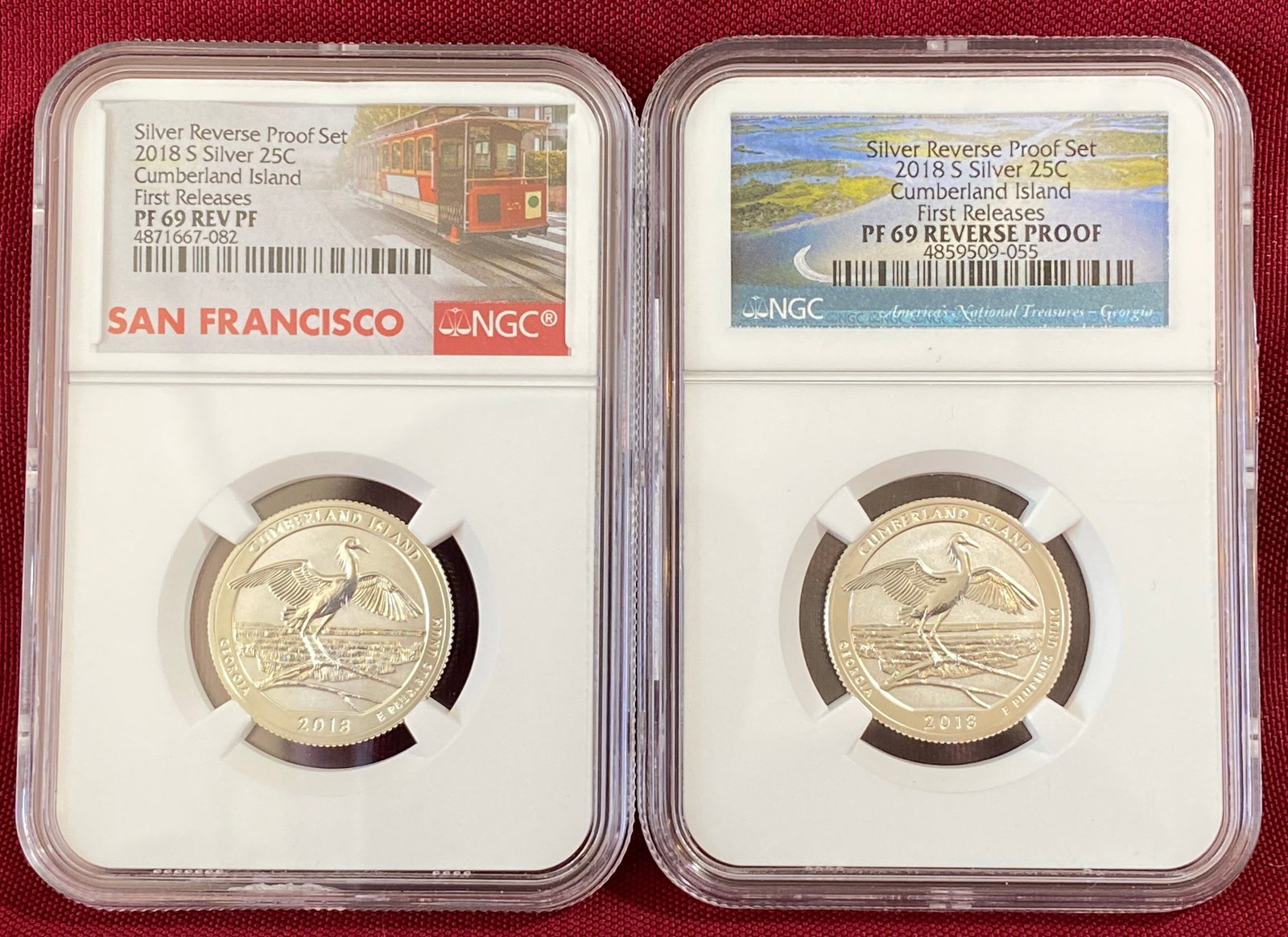 Two NGC Graded 2018-S PF69 Reverse Proof First Releases Cumberland Island Silver Quarters: Two NGC Graded 2018-S PF69 Reverse Proof First Releases Cumberland Island Silver Quarters