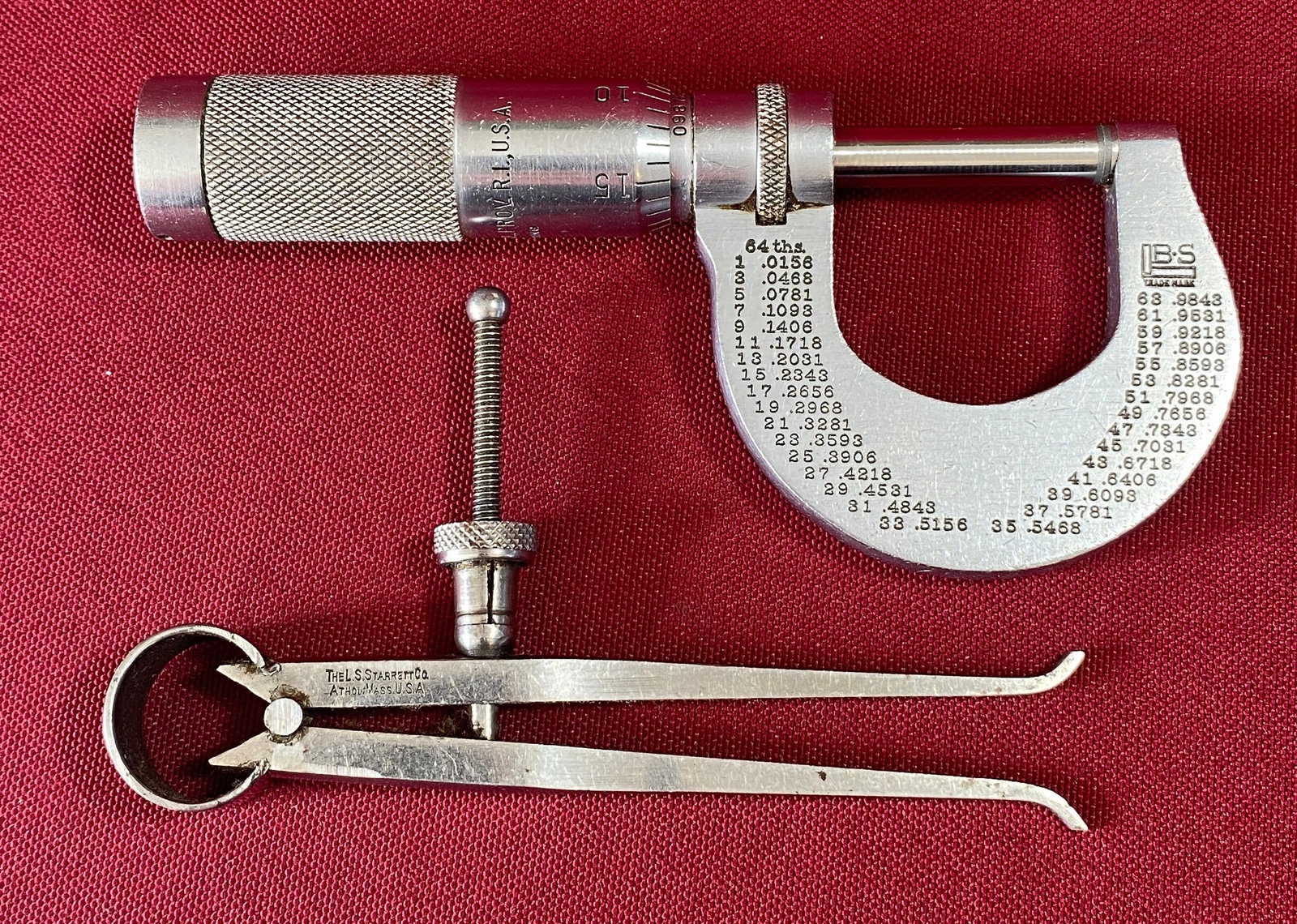 Two Machinist Tools - Brown & Sharpe Micrometer and Starrett Inside Spring Caliper (1 of 12)