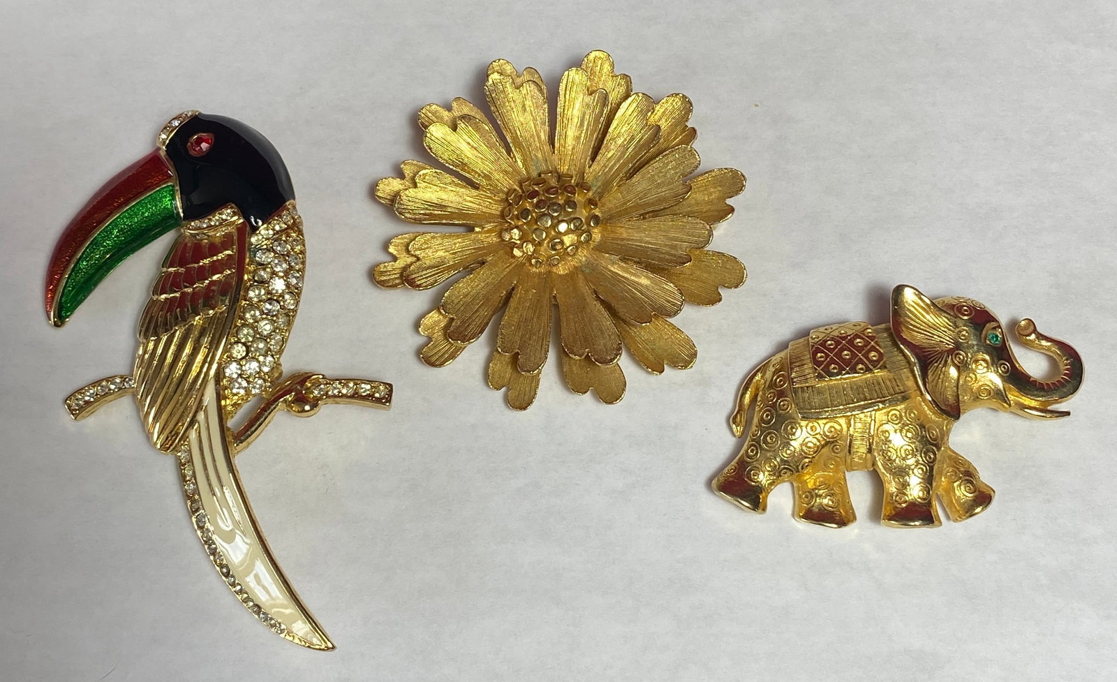 Three Costume Jewelry Pin Brooches - One Marked: Three Costume Jewelry Pin Brooches - One Marked