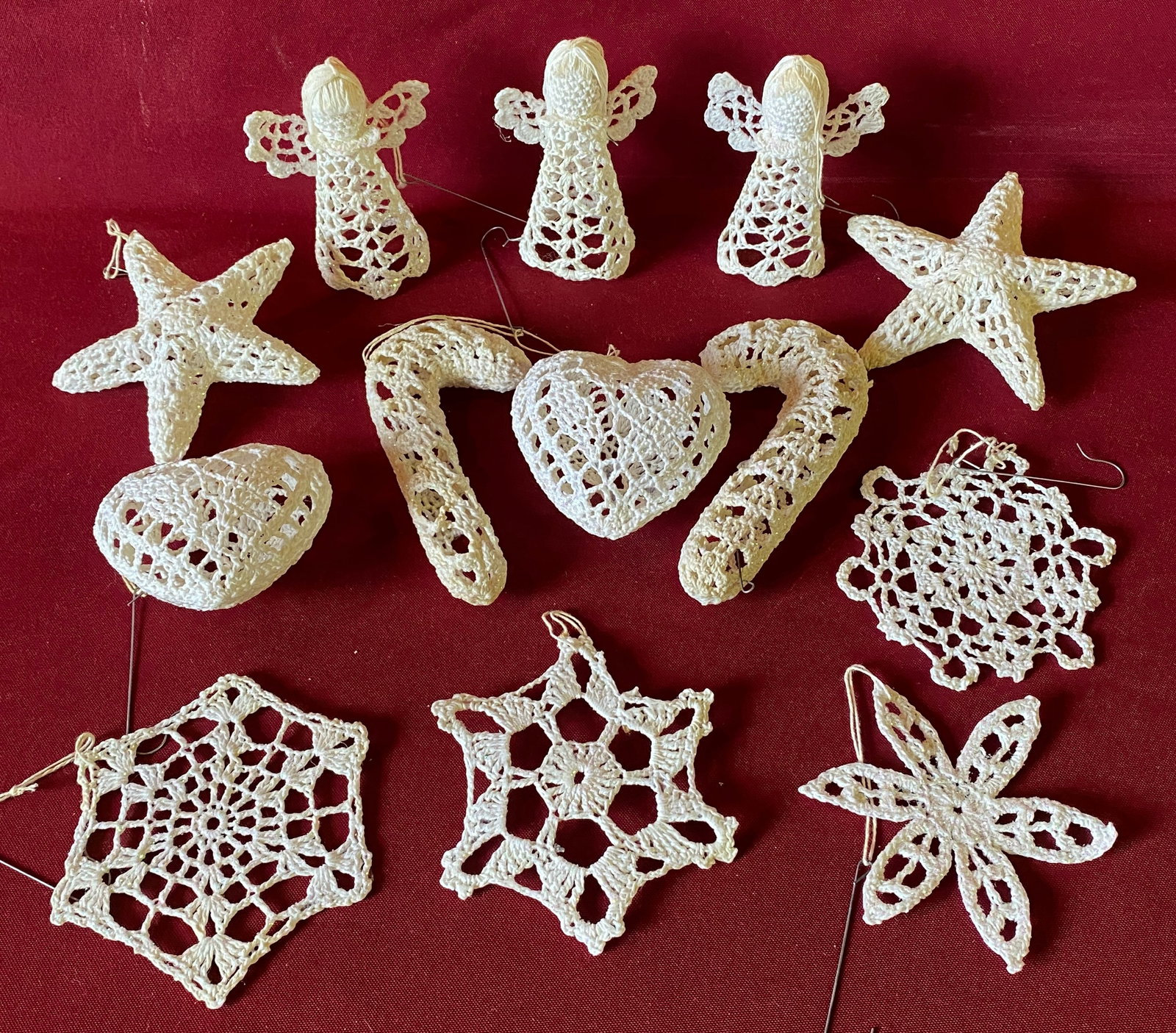 Vintage Hand-Crafted Crochet Ornaments - Angels, Stars, Candy Canes, Etc. - 13 Pieces (1 of 4)