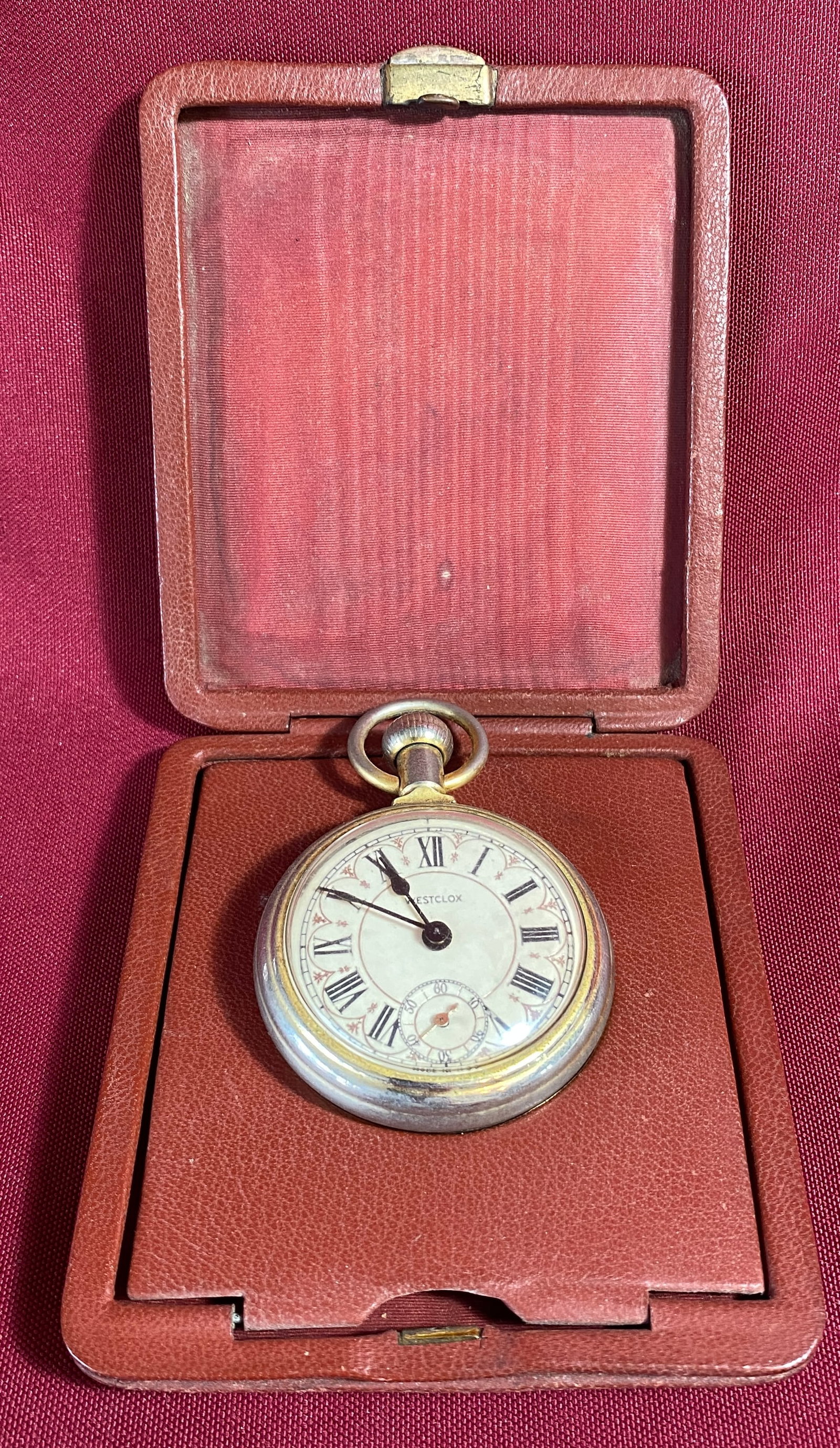 Westclox Pocket Watch with Embossed Train Scene in Case (1 of 9)