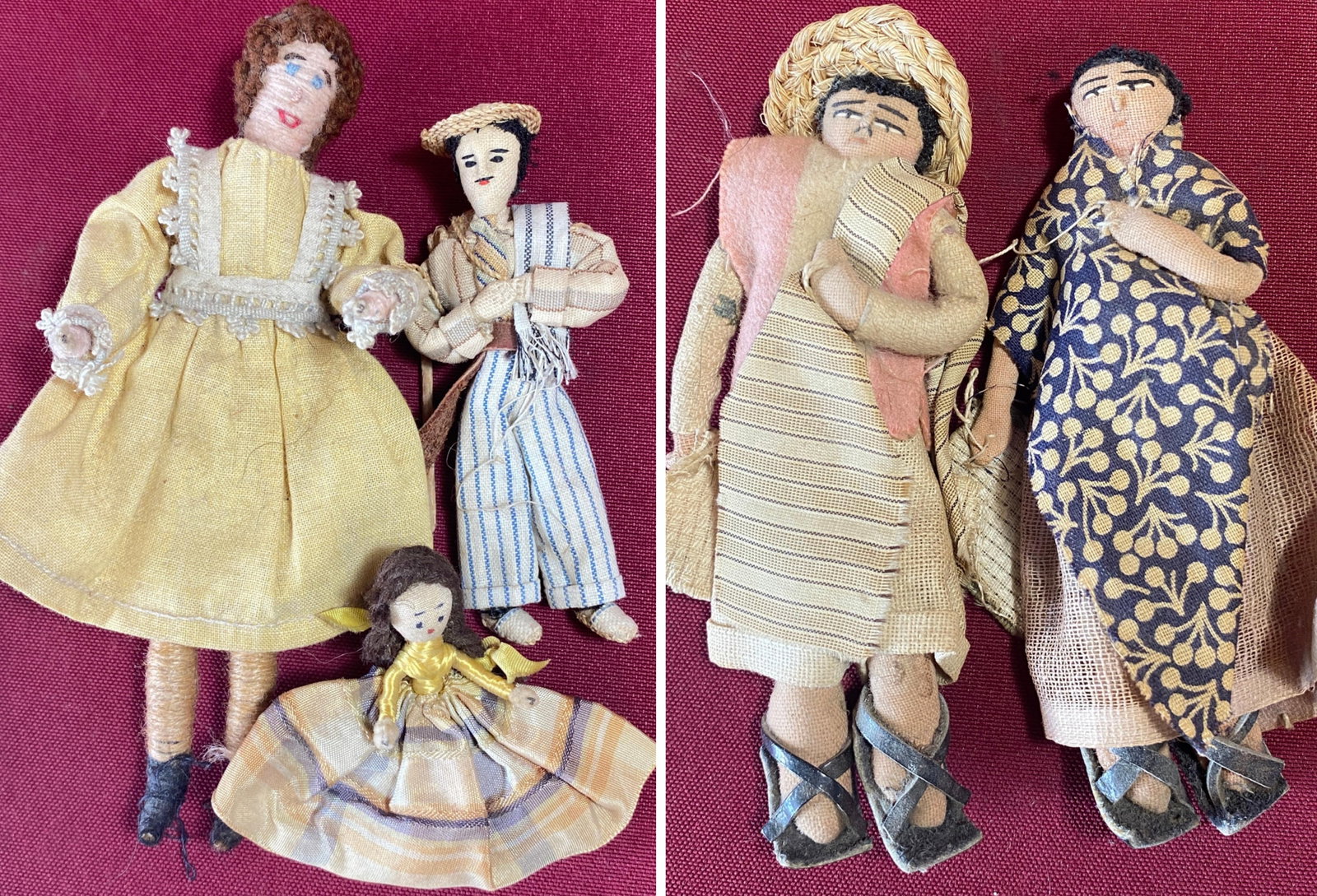 Assorted Dolls - Three Small Vintage Fabric Dolls & Older Mexican Doll Couple(?) (1 of 8)