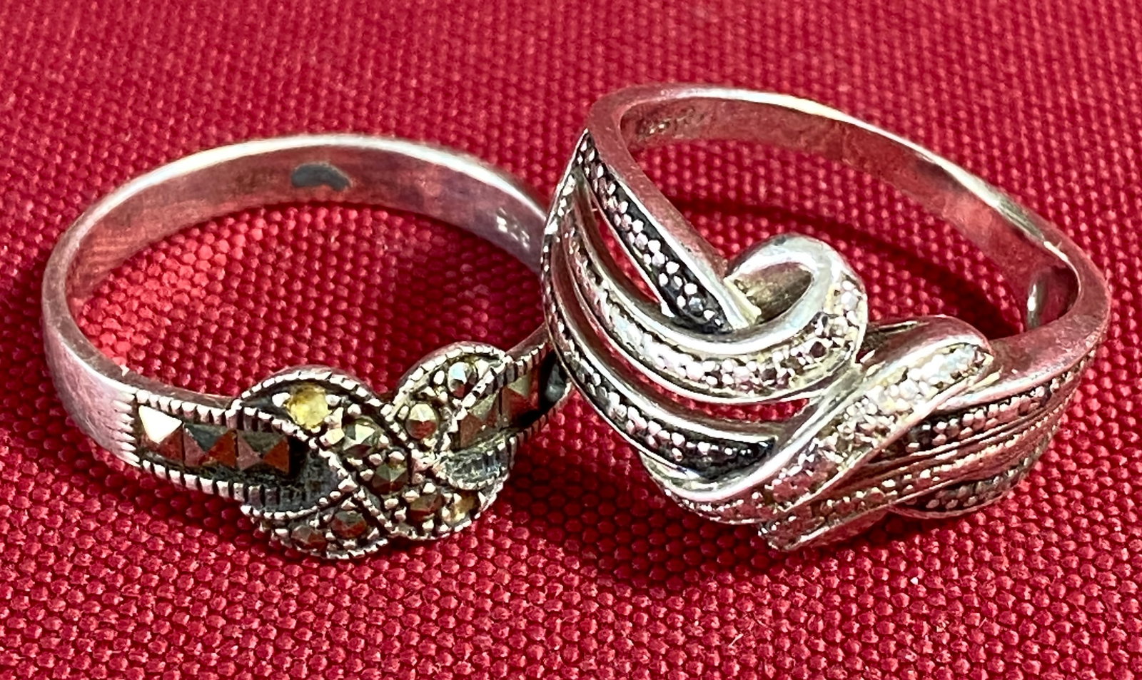 Two Sterling Silver Knot Style Rings - 6.21 Grams - Sizes 7.75 & 8.75 - (1) with Marcasite - Some (1 of 9)