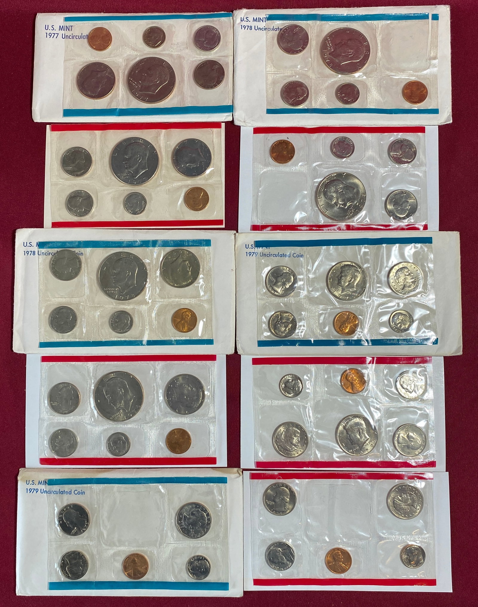 Five U.S. Mint Uncirculated Coin Sets - 1977, (2) 1978, (2) 1979 - Sets Missing Some Coins Including (1 of 2)