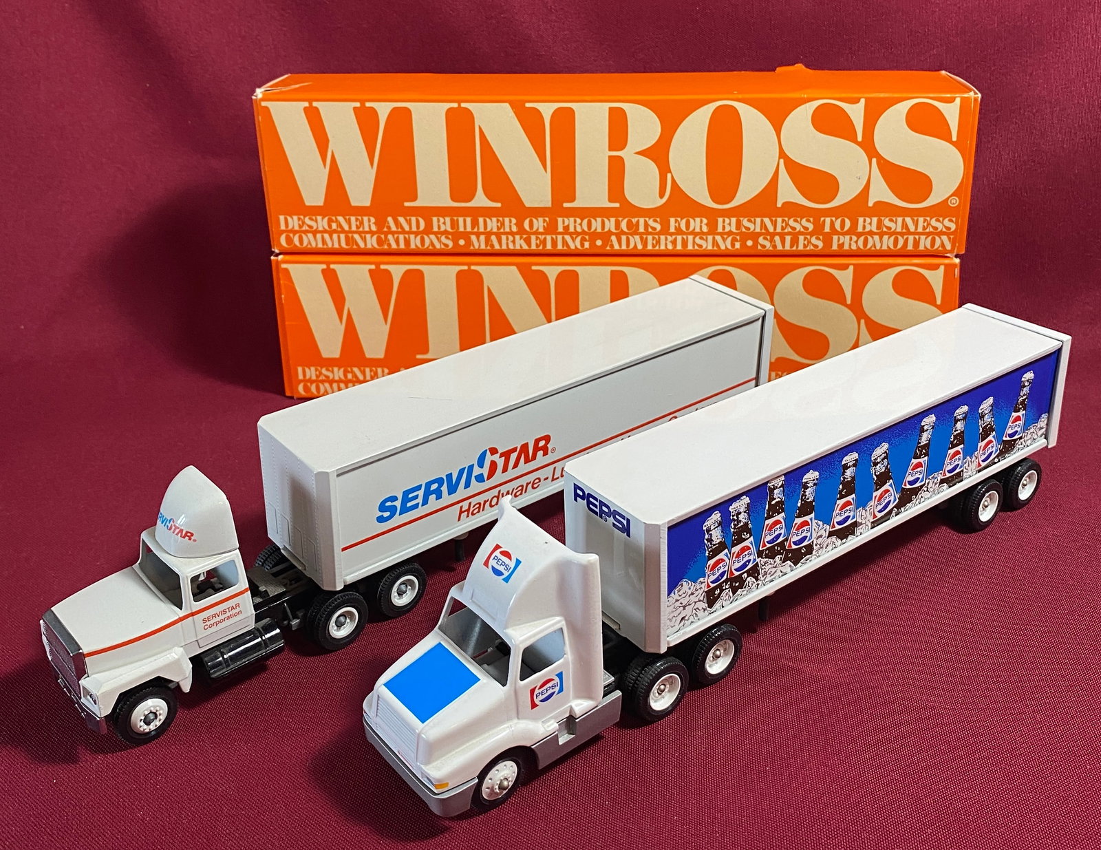 Two Die-Cast Winross Tractor Trailer Trucks - Cabs & Trailers - Pepsi and ServiStar - with Original (1 of 6)
