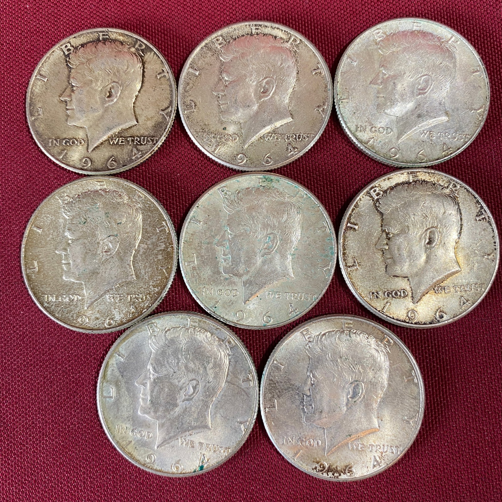 Eight 1964 Kennedy Silver Half Dollars (1 of 3)