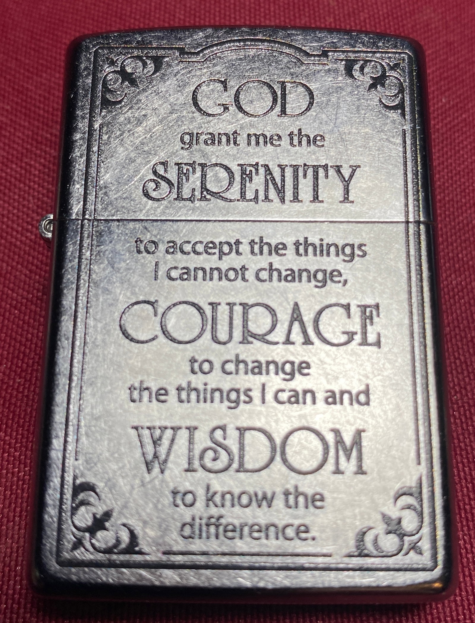Vintage Zippo Lighter with Serenity Prayer: Vintage Zippo Lighter with Serenity Prayer