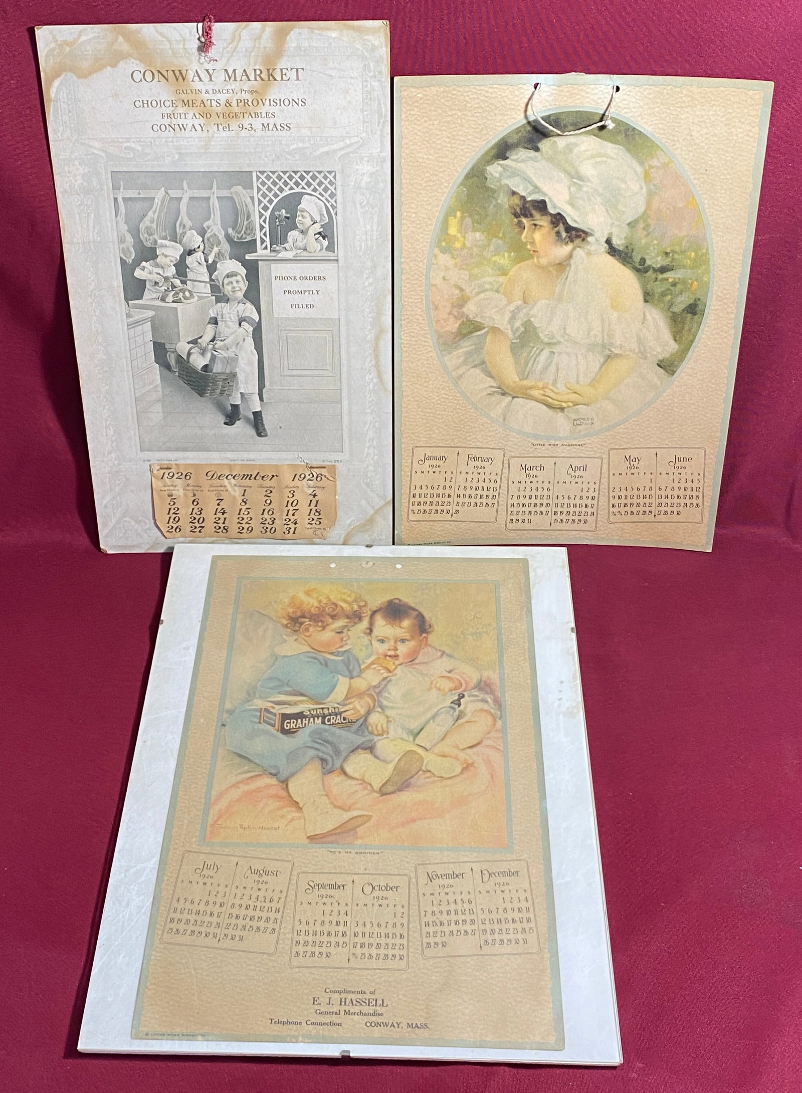 Three Older Advertising Calendars - All from 1920s - Two Relating to Conway, MA (1 of 5)