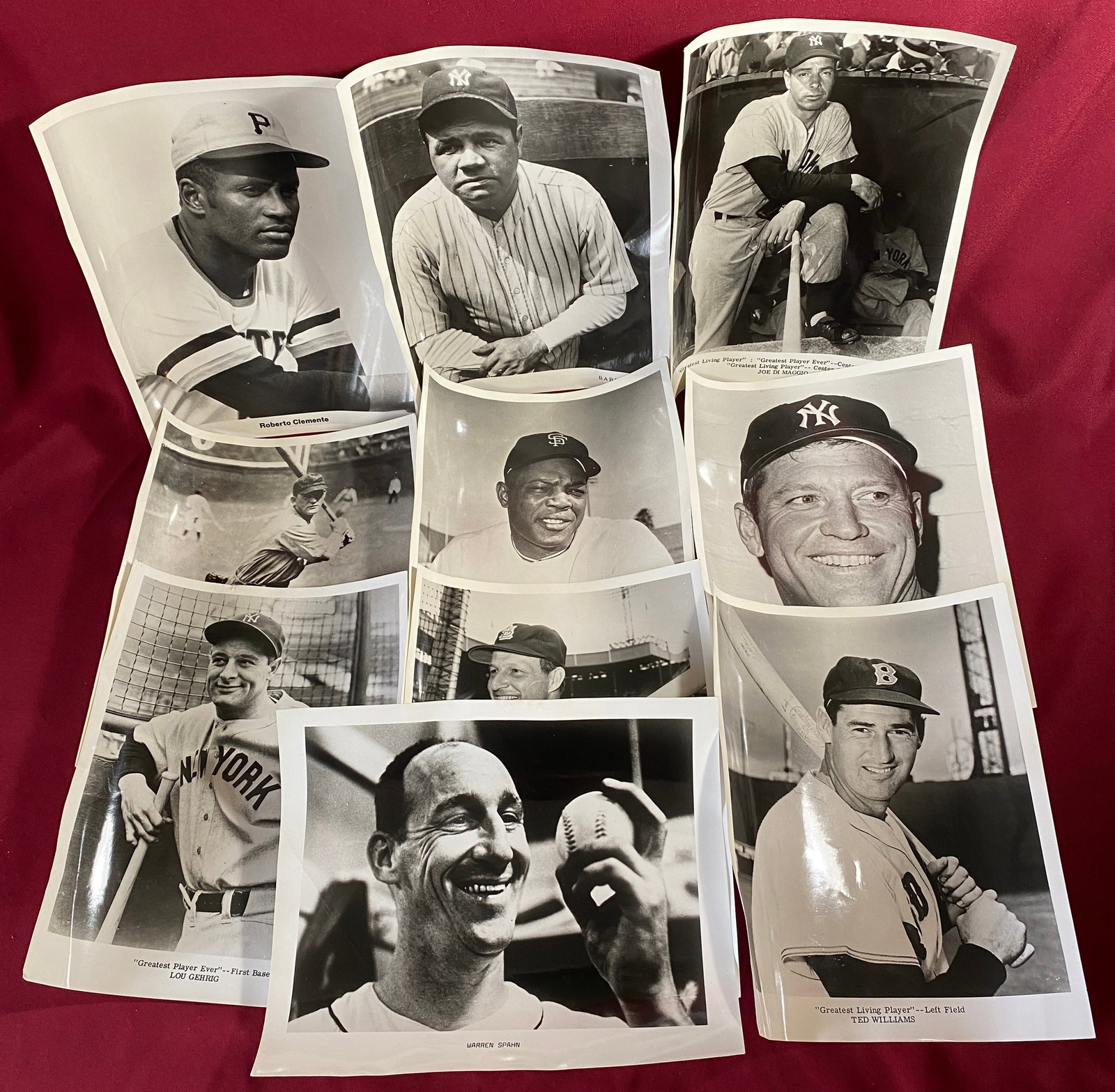 Ten Reprints of Older Baseball Photographs - Mickey Mantle, Willie Mays, Babe Ruth, Etc. (1 of 4)