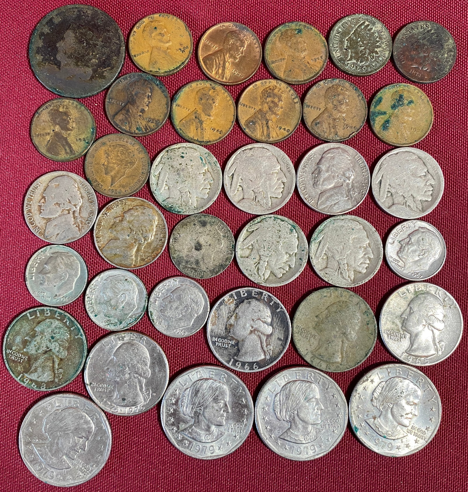 Assortment of U.S. Coins - Large Cent, Buffalo Nickel, SBA, Wheat Pennies, Etc. (1 of 5)