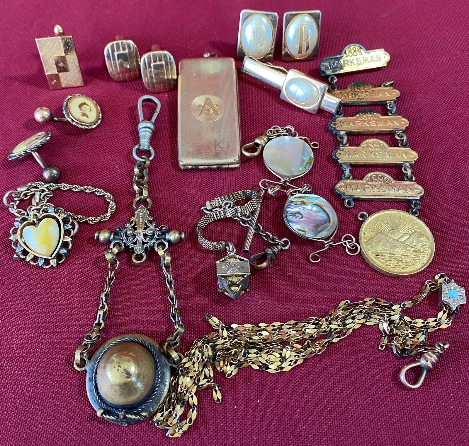 Antique, Vintage, and Other Cufflinks, Watch Fobs, Medal, Etc. - Including Masonic (1 of 5)