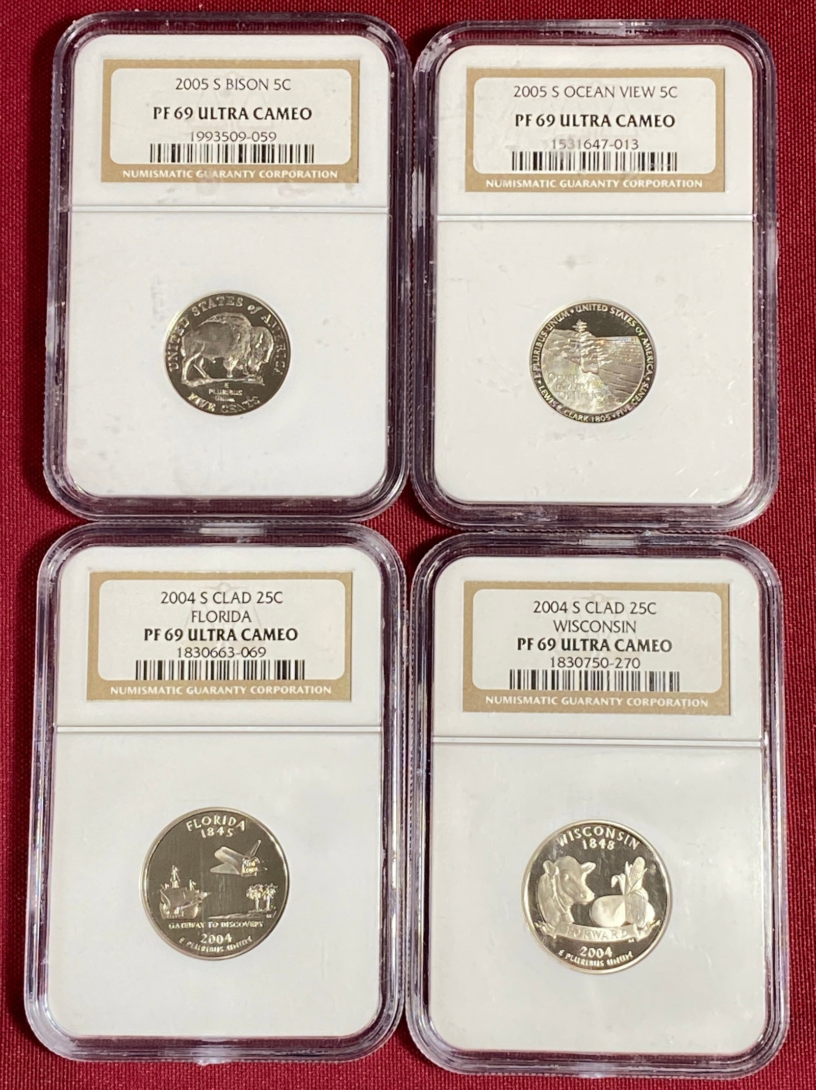 Four NGC Graded PF69 Ultra Cameo Coins - (2) 2005-S Nickels - Bison & Oceanview, (2) 2004-S Clad (1 of 2)