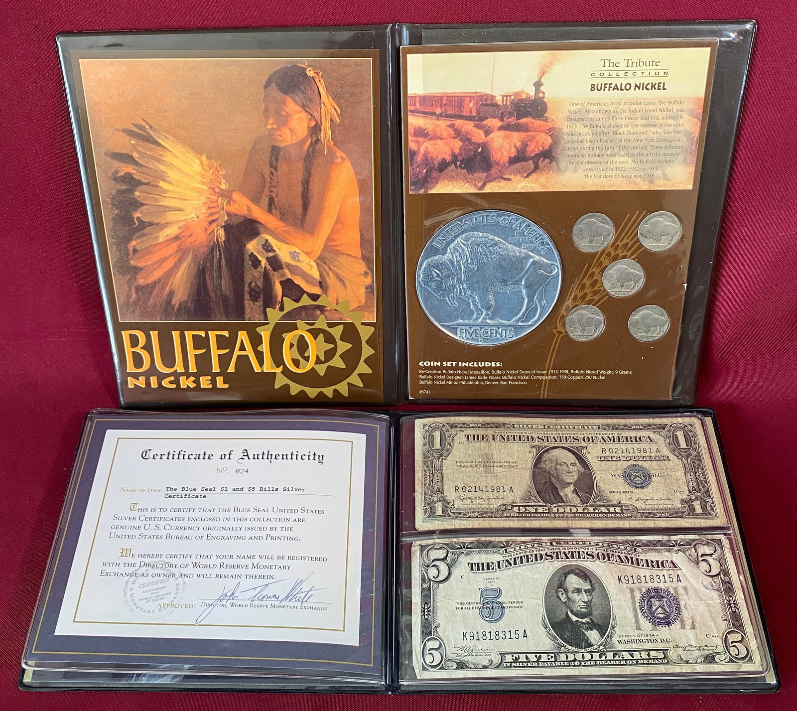 Two Coin & Currency Folios - The Buffalo Nickel Tribute Collection & U.S. Blue Seal Currency (1 of 5)
