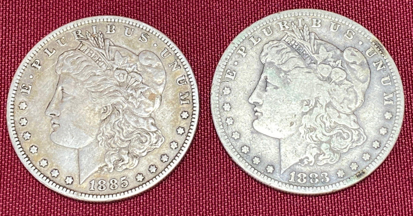 Two Morgan Silver Dollars - 1883-S & 1885 (1 of 3)