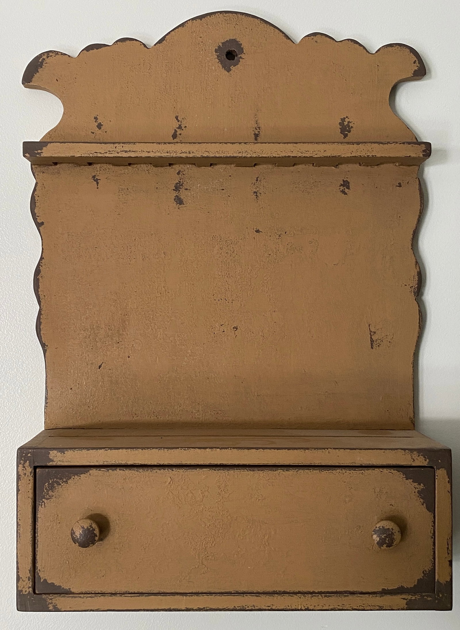 Modern Stepback Wall Shelf with Drawer - Mustard/Brown Paint - Absolutely No Shipping (1 of 6)
