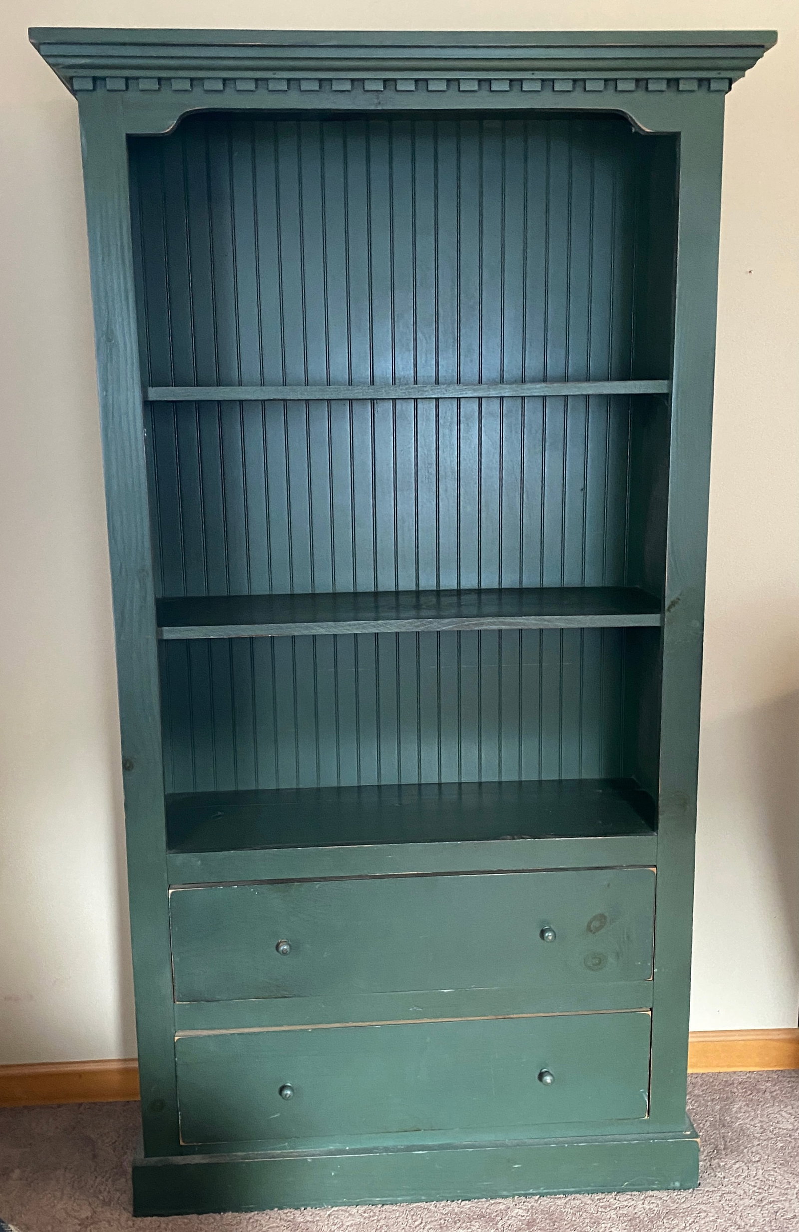 Modern Pine Bookshelf with Two Shelves and Cupboards - Wainscotting Back - 72"x36"x13.75" - (1 of 7)