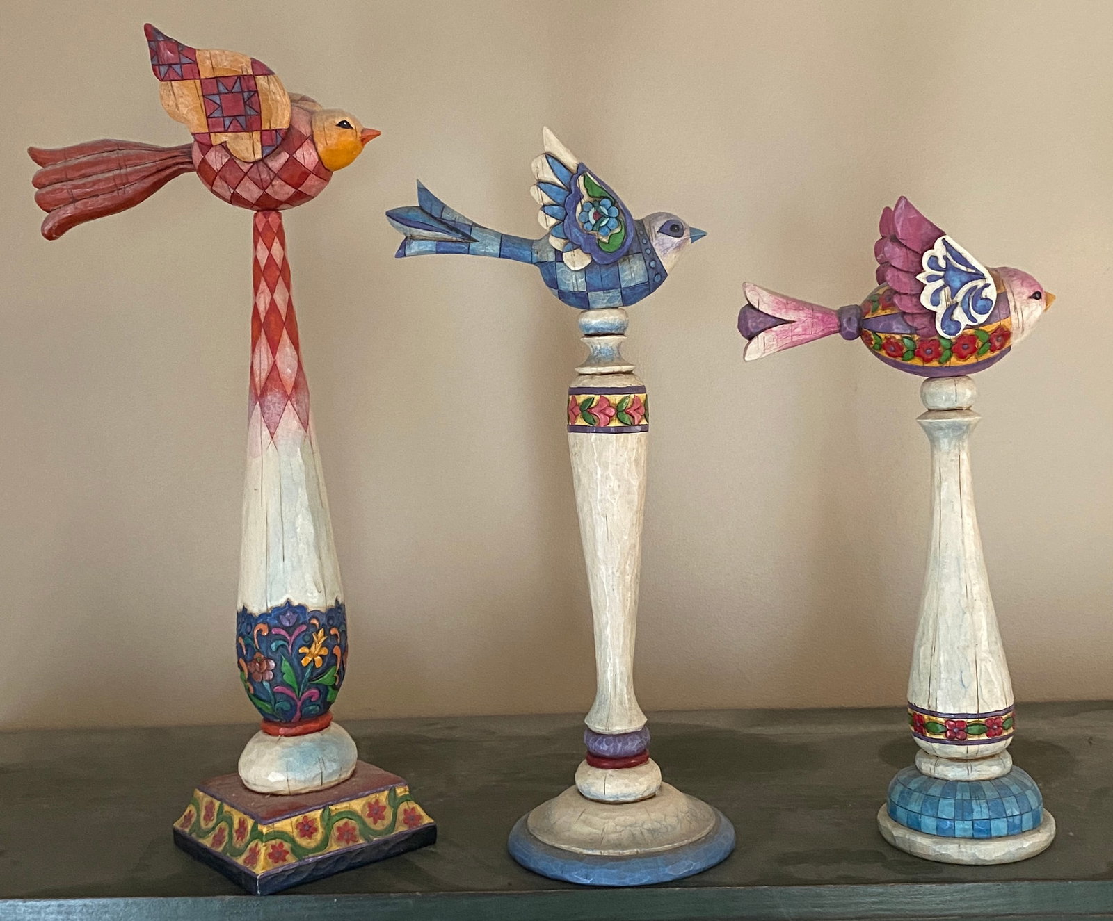 Three Jim Shore Collectibles - Birds on Pedestals - Red, Blue, Purple - Absolutely No Shipping (1 of 10)