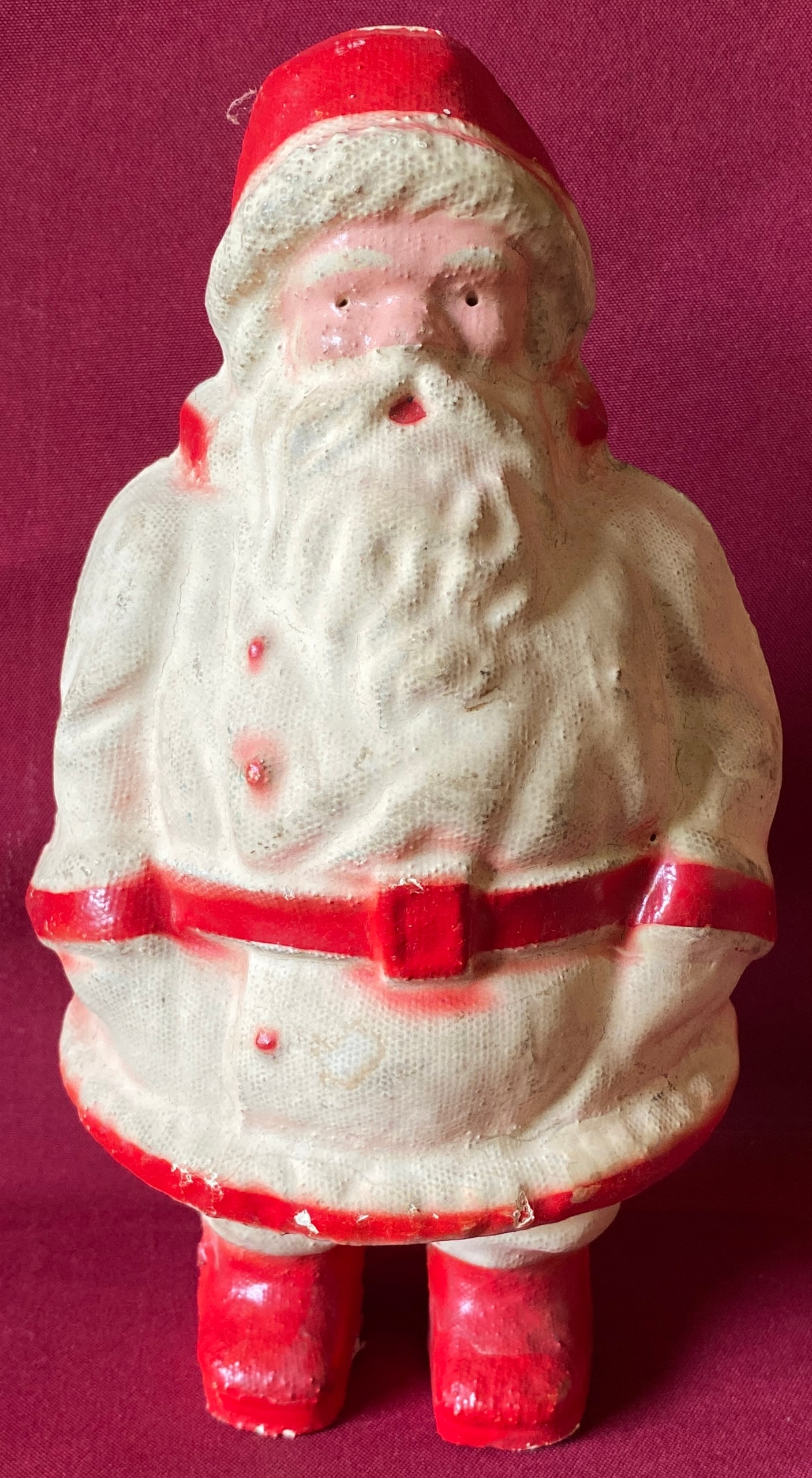 Antique Paper Mache Santa Claus Rare White Main Clothing with Red Accessories (1 of 8)