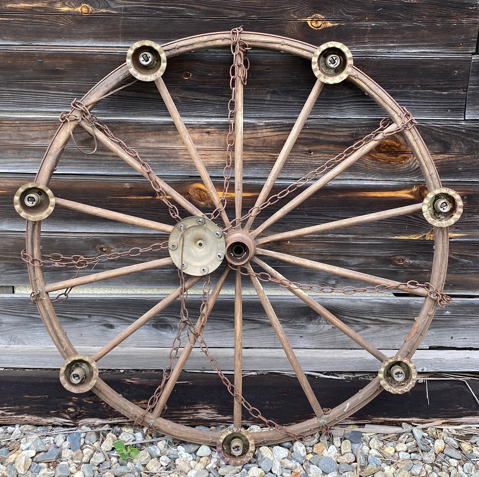 Large Antique Wagon Wheel Chandelier Light - 47" - Absolutely No Shipping (1 of 5)