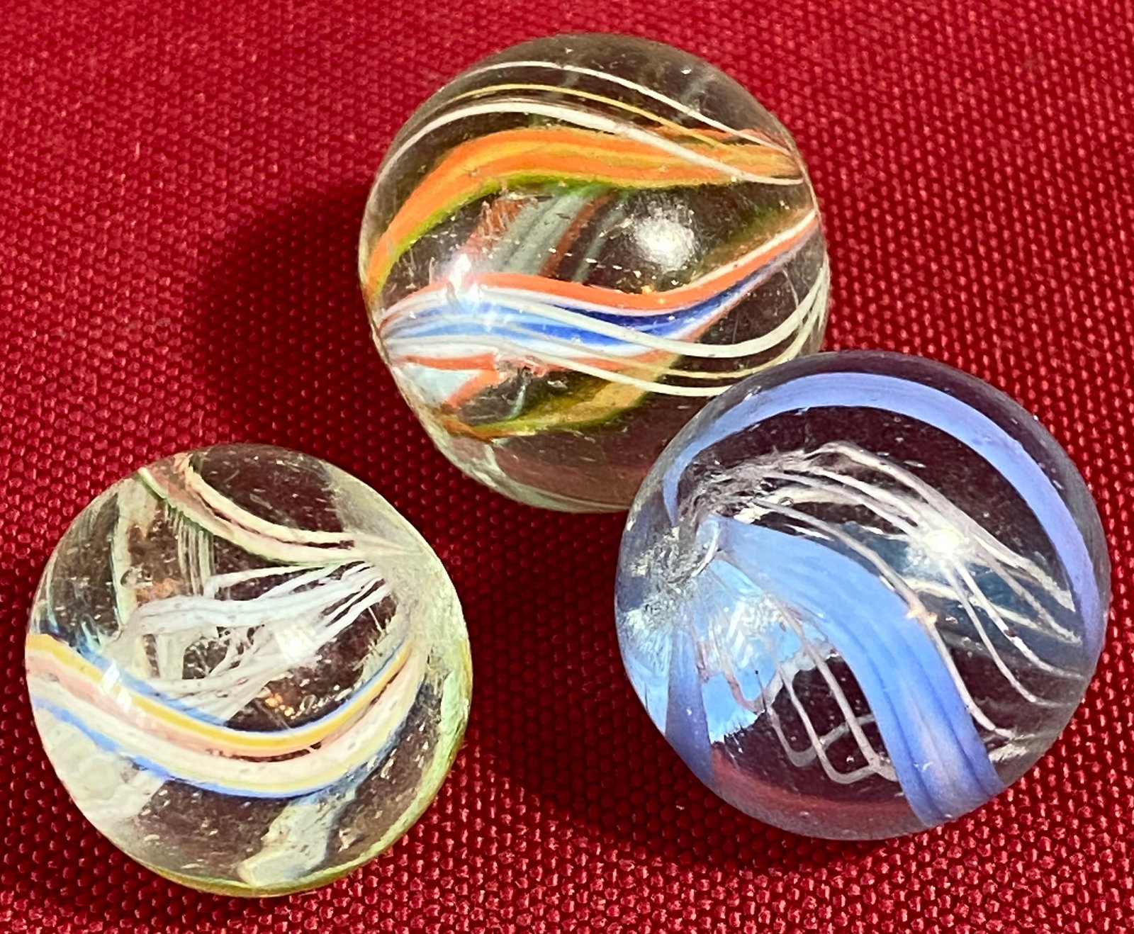 Three Antique German Glass Marbles - Divided Core Swirl & Latticinio - Condition as Seen in Photos (1 of 5)