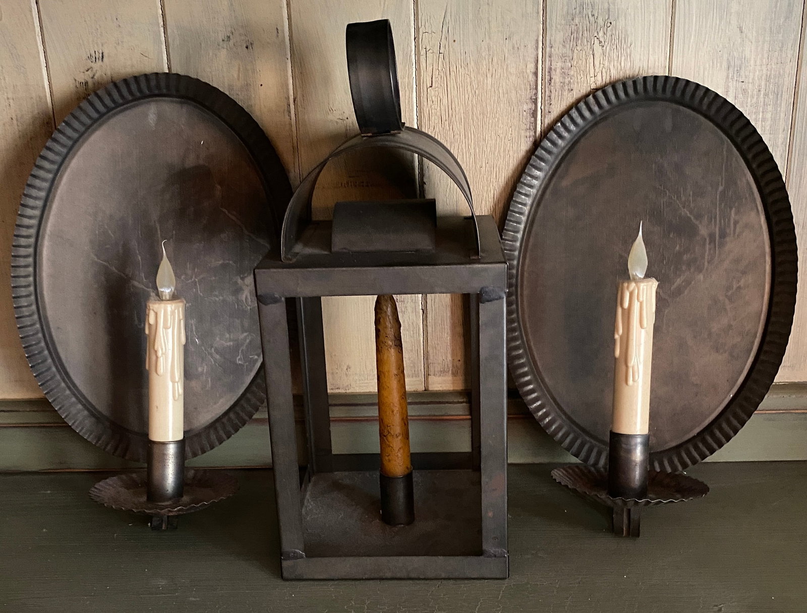 Three Tin Candle Sconces/Lights - 5
